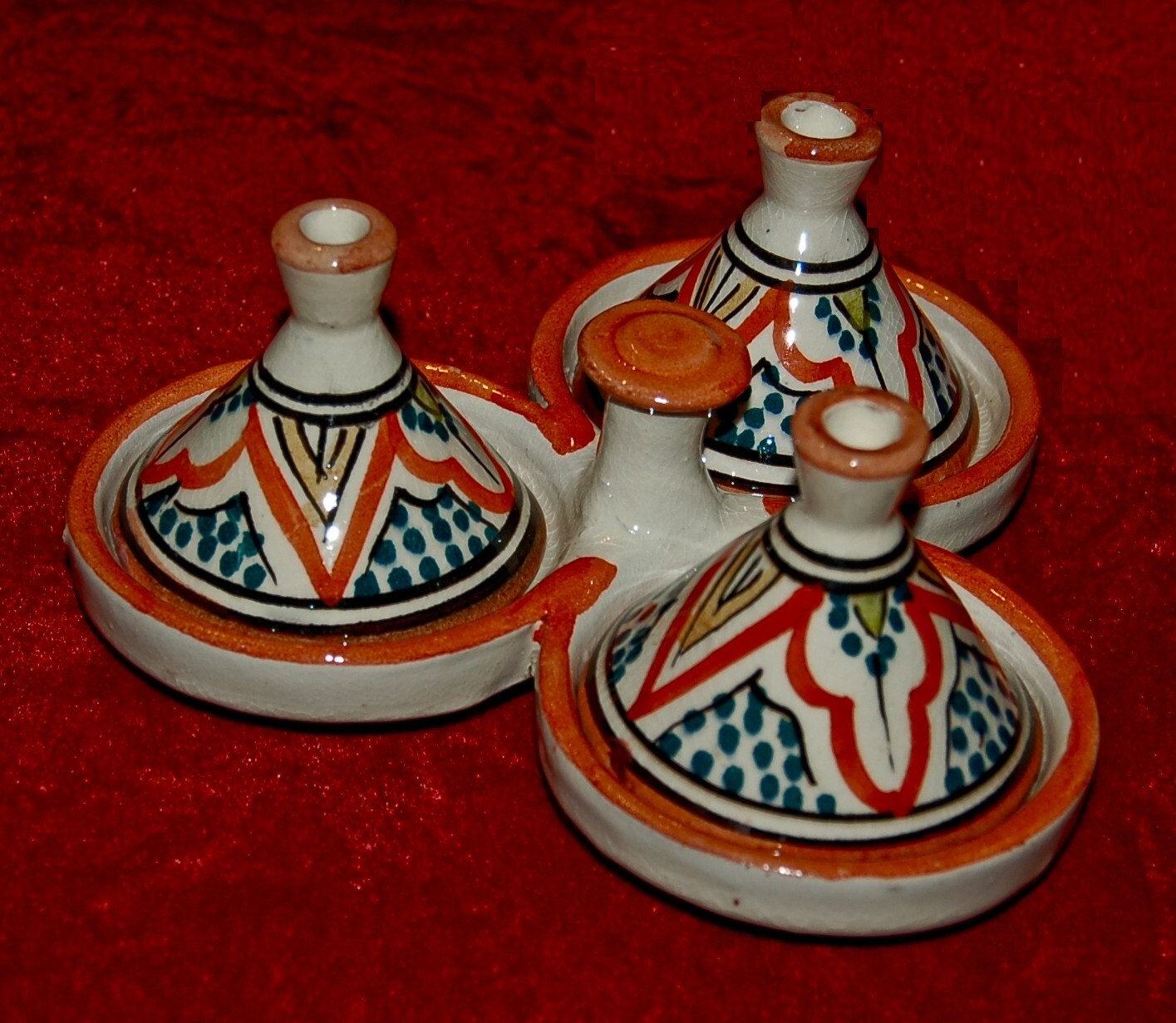 VINTAGE Decorative Miniature TAGINES Folk Art Hand Painted in Safi Morocco 1950s