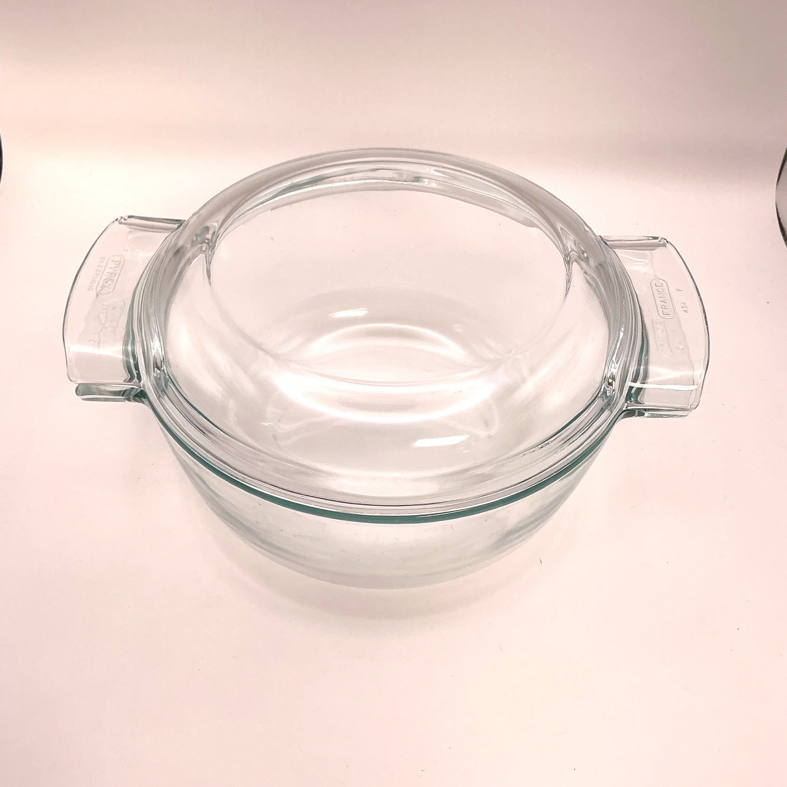 Vintage Pyrex de Corning France Clear Glass Round Casserole Dish with Lid 454 F