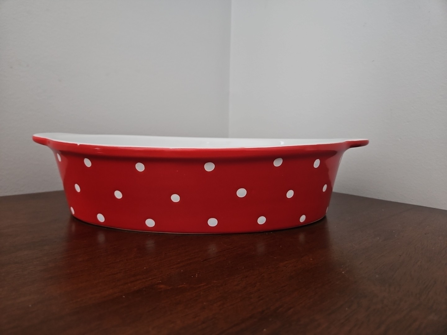 Century Stoneware Red White Polka Dot Oval Casserole Baking Dish 8×11 – EUC