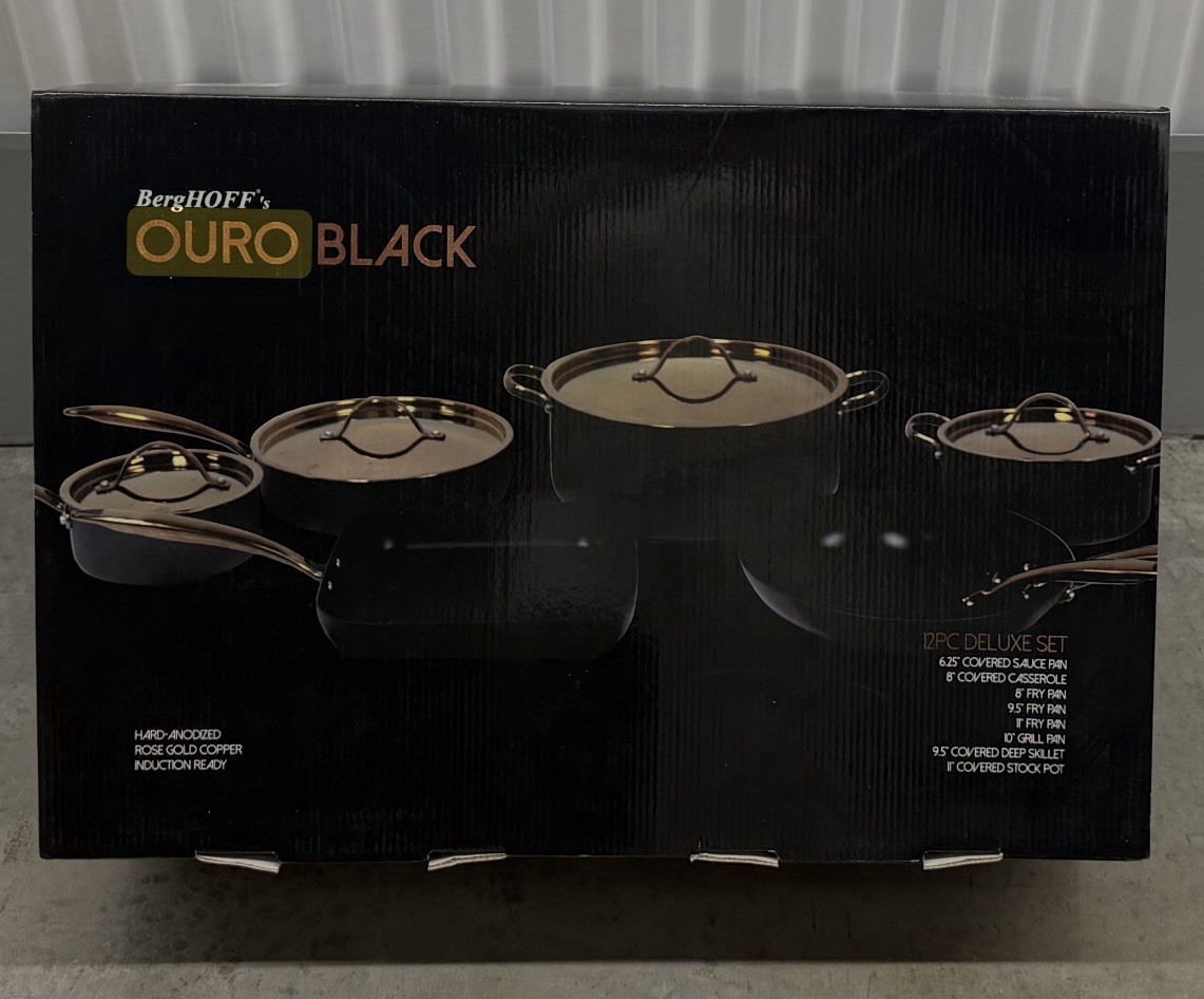 New Berghoff Ouro Black 12 Piece Deluxe Set Rose Gold Copper Induction Ready