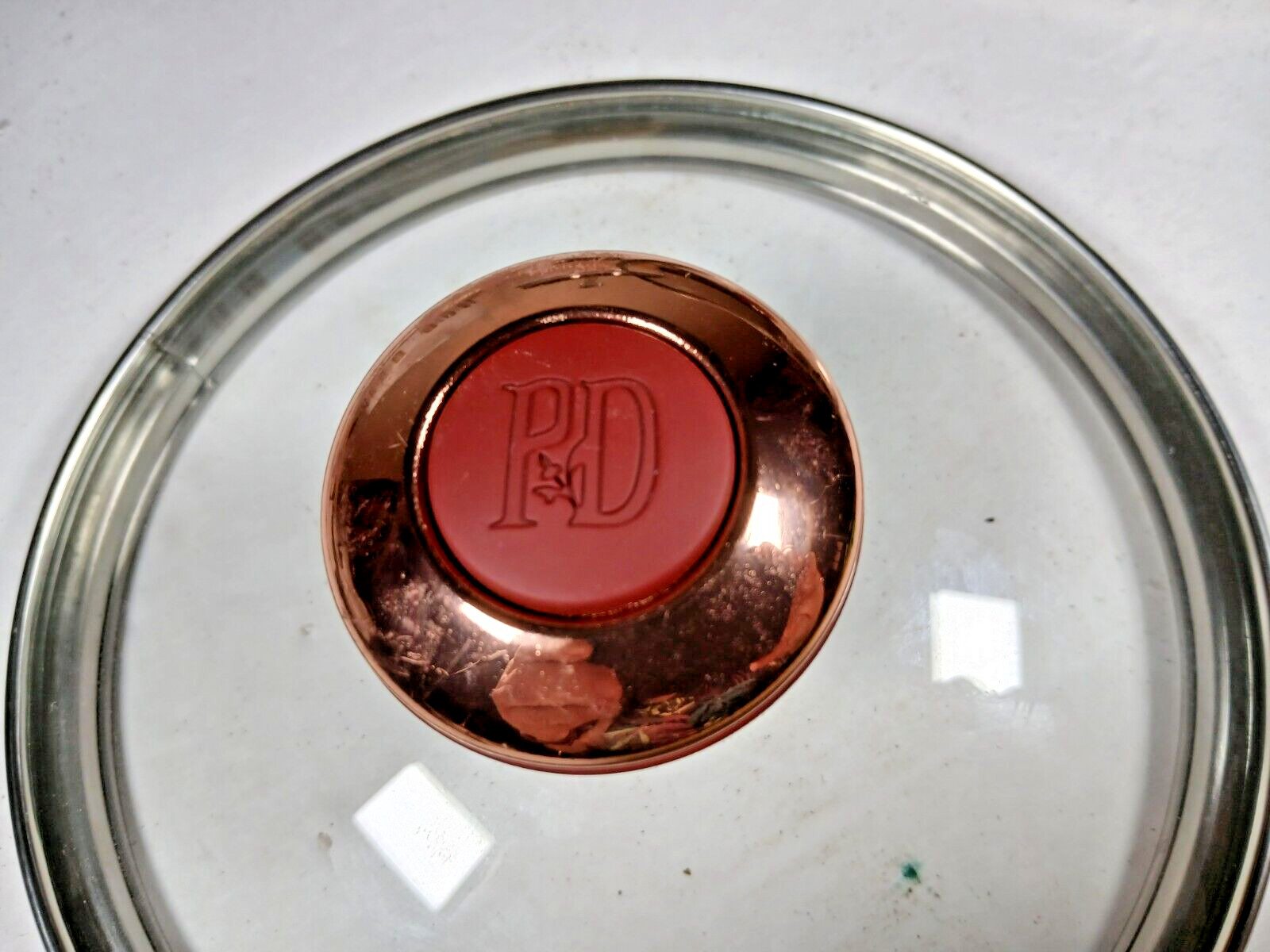 Paula Deen (Dean) Glass Pot Pan Replacement Lid with Red Copper Knob 6 1/4″