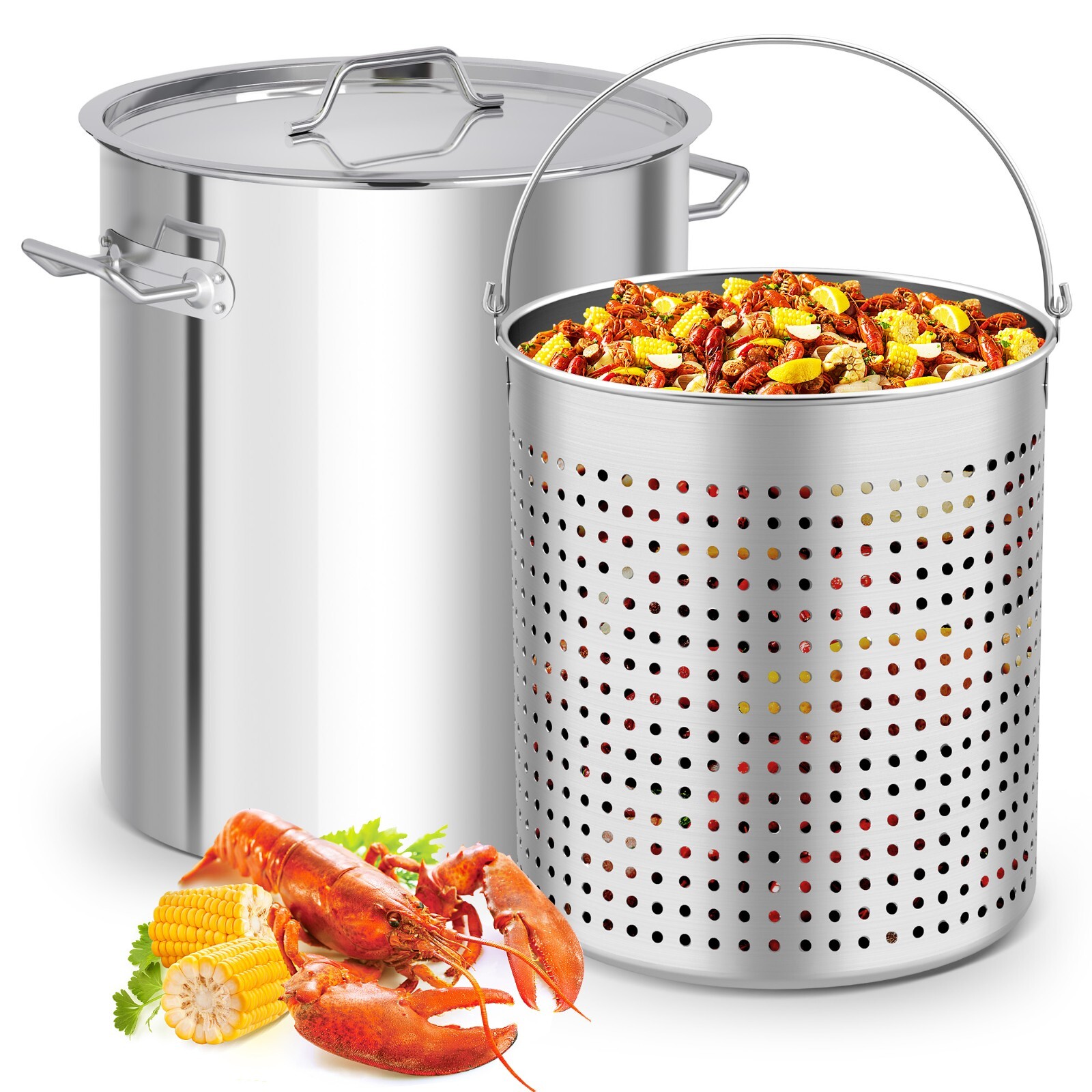 Commercial 64-100qt Turkey Fryer Pot Stainless Steel Crawfish Boiling Stock Pot