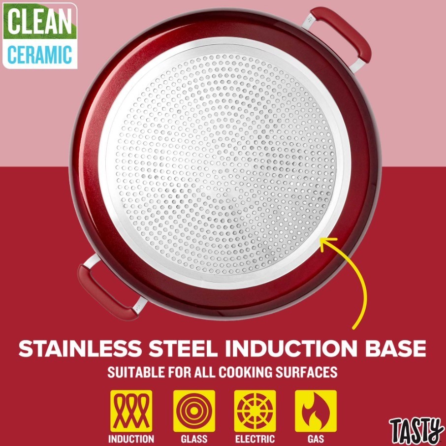 Tasty Clean Ceramic 13in Non-Stick Aluminum Centerpiece Sauté Pan with Glass Lid