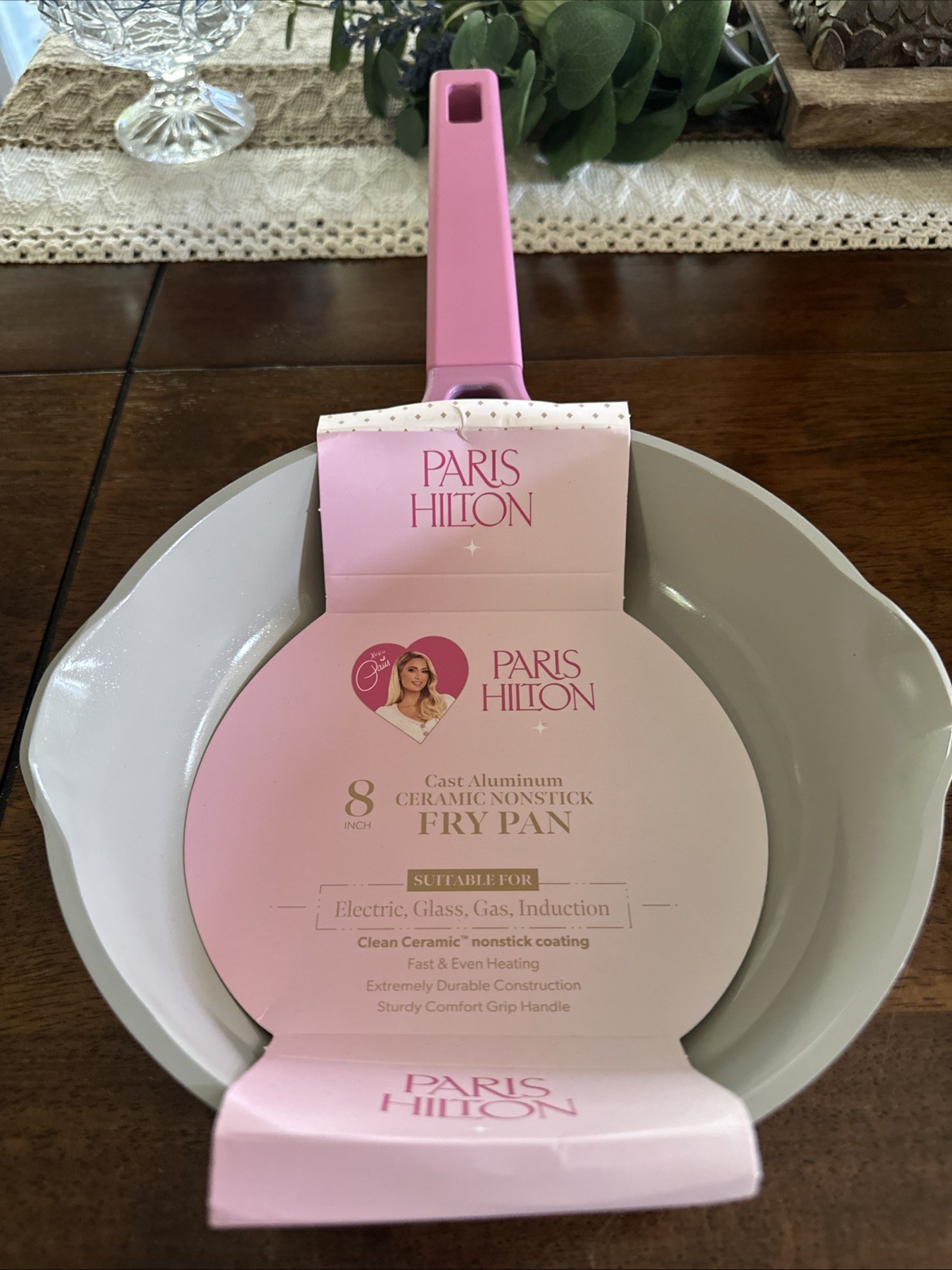 NWT Paris Hilton Cast Aluminum Ceramic 8” Nonstick Frying Pan W/Pour Spout Pink