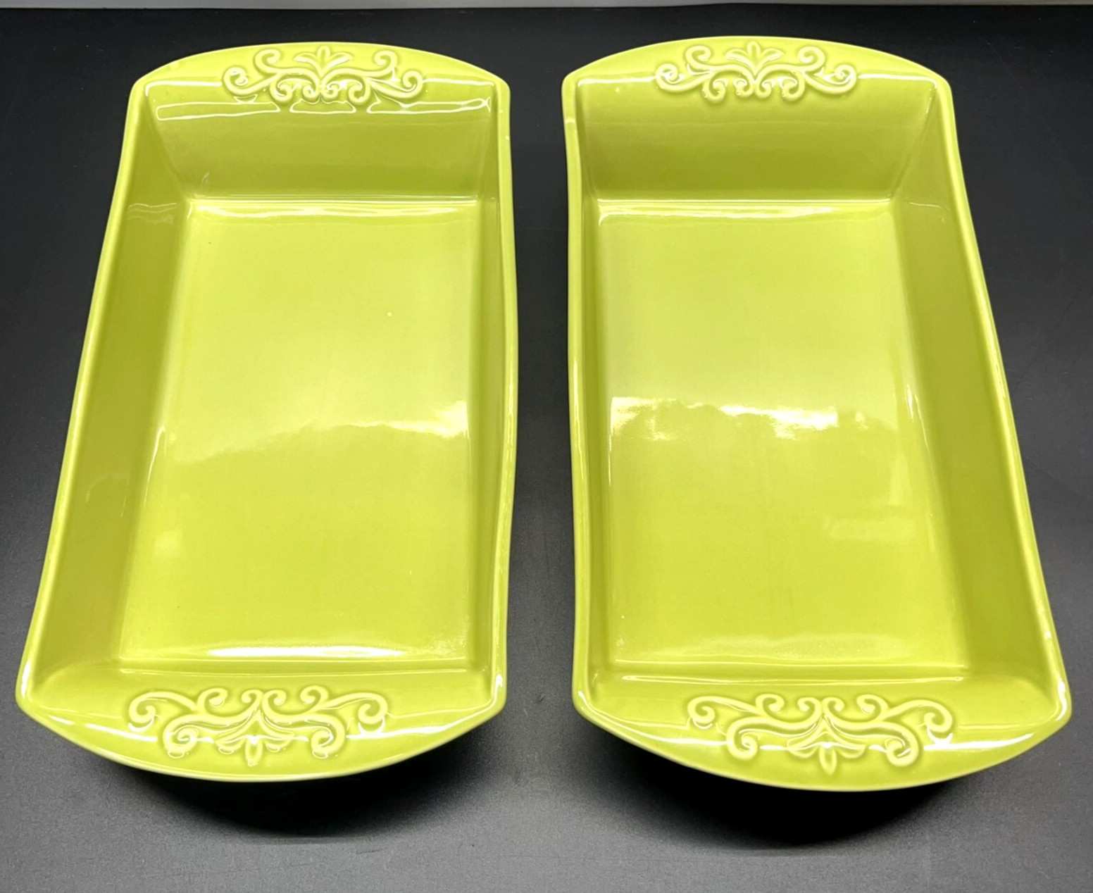 Set of 2 Mixcer Portugal Oven-Table Baker Green Ceramic 13″ Loaf Casserole Dish