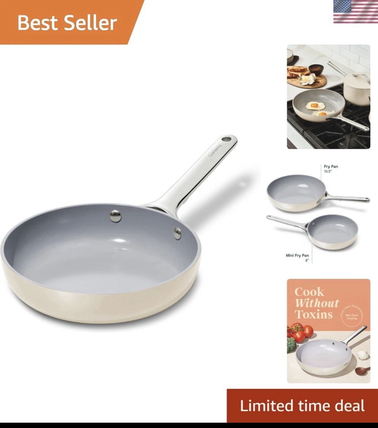 Elegant 8″ Nonstick Ceramic Mini Fry Pan – 1.05 qt – Oven Safe for Light Cooking