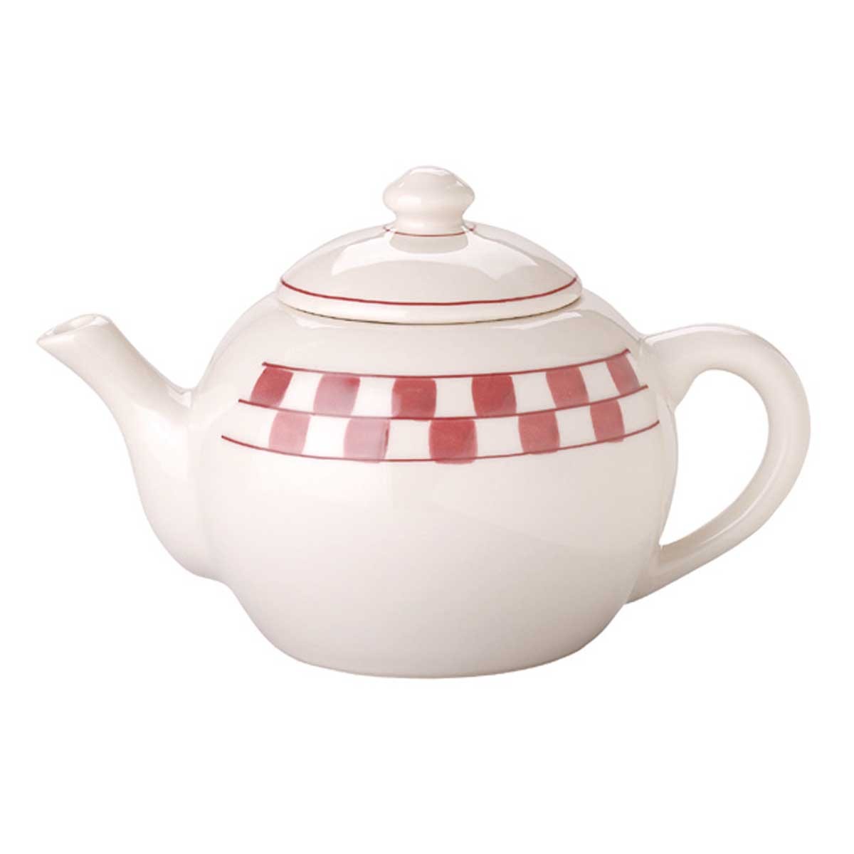 Teapot Red/White Handpainted Checkmate Stoneware 64 OZ | Renovator’s Supply