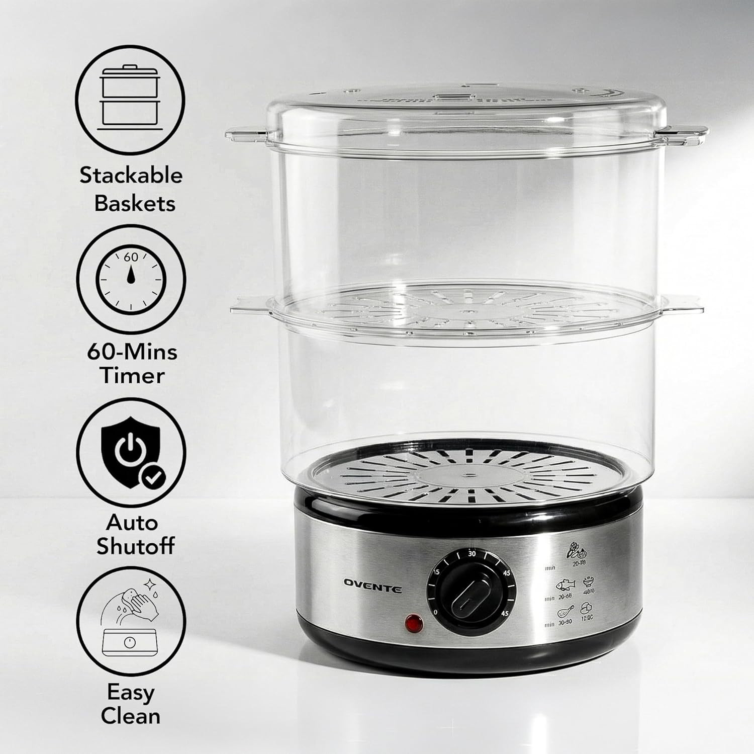 2 Tier Electric Food Steamer Cooker Healthy Vegetable Steaming 5 Quart Stackable
