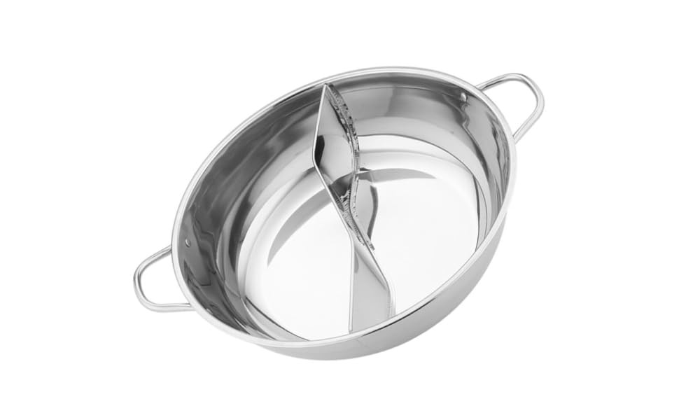 Stainless Steel Split Hot Pot with Lid 12.6 Inch Dual Section Induction Cooker