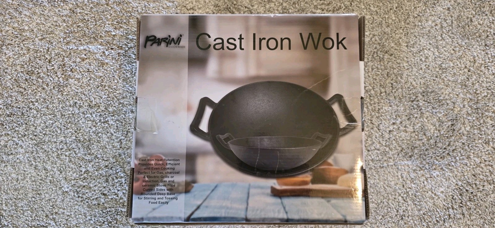 Parini Cast Iron Wok 11.5in Pre-Seasoned Black Double Handle Induction *NEW*