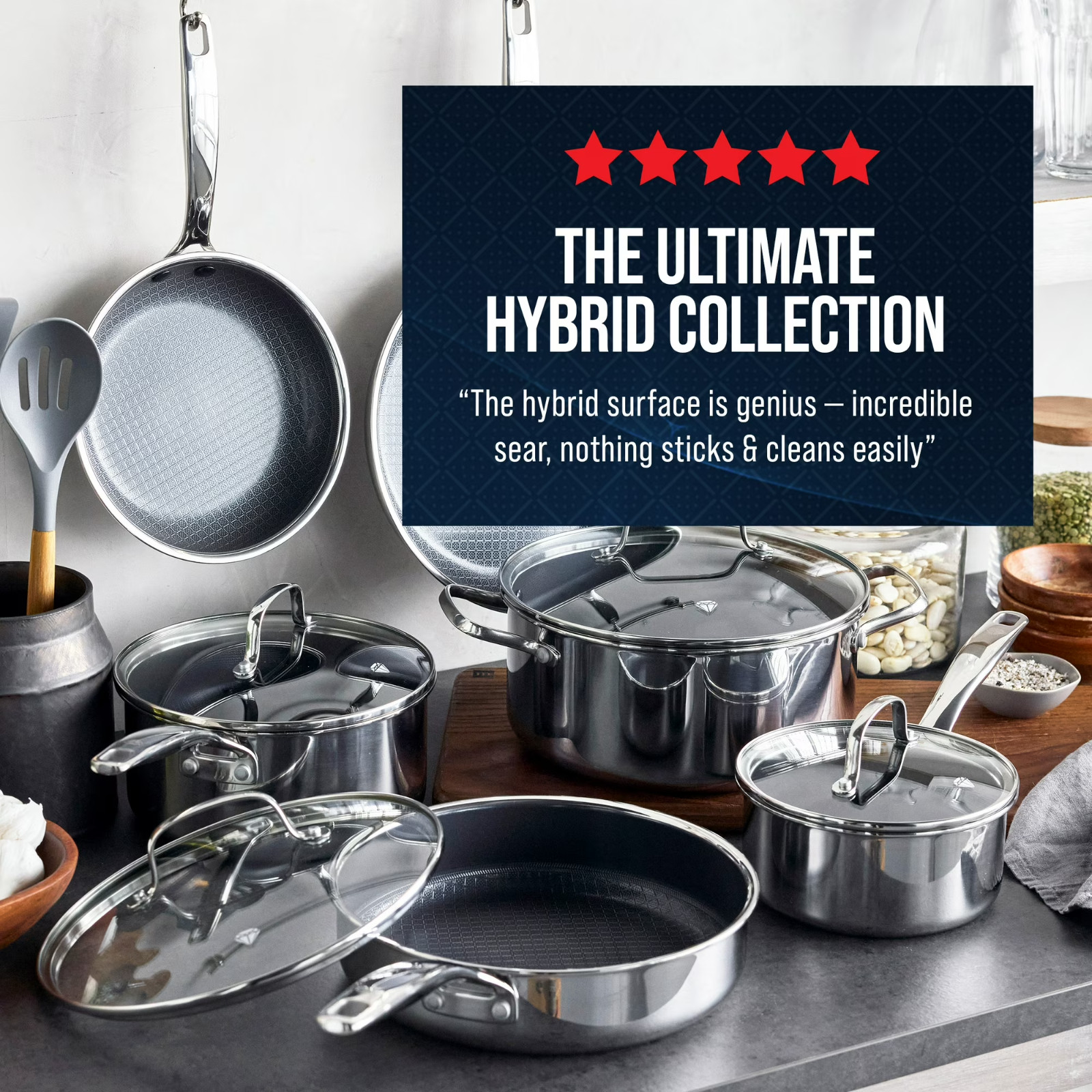Blue Diamond 10pc Diamond-Bond Hybrid Nonstick Ceramic Stainless Steel Cookware