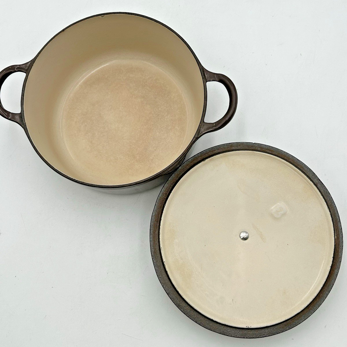 VTG ’60’s Le Creuset Brown Enameled Cast Iron 9pc Set B,24,8,18,14,16 & 4 Lids