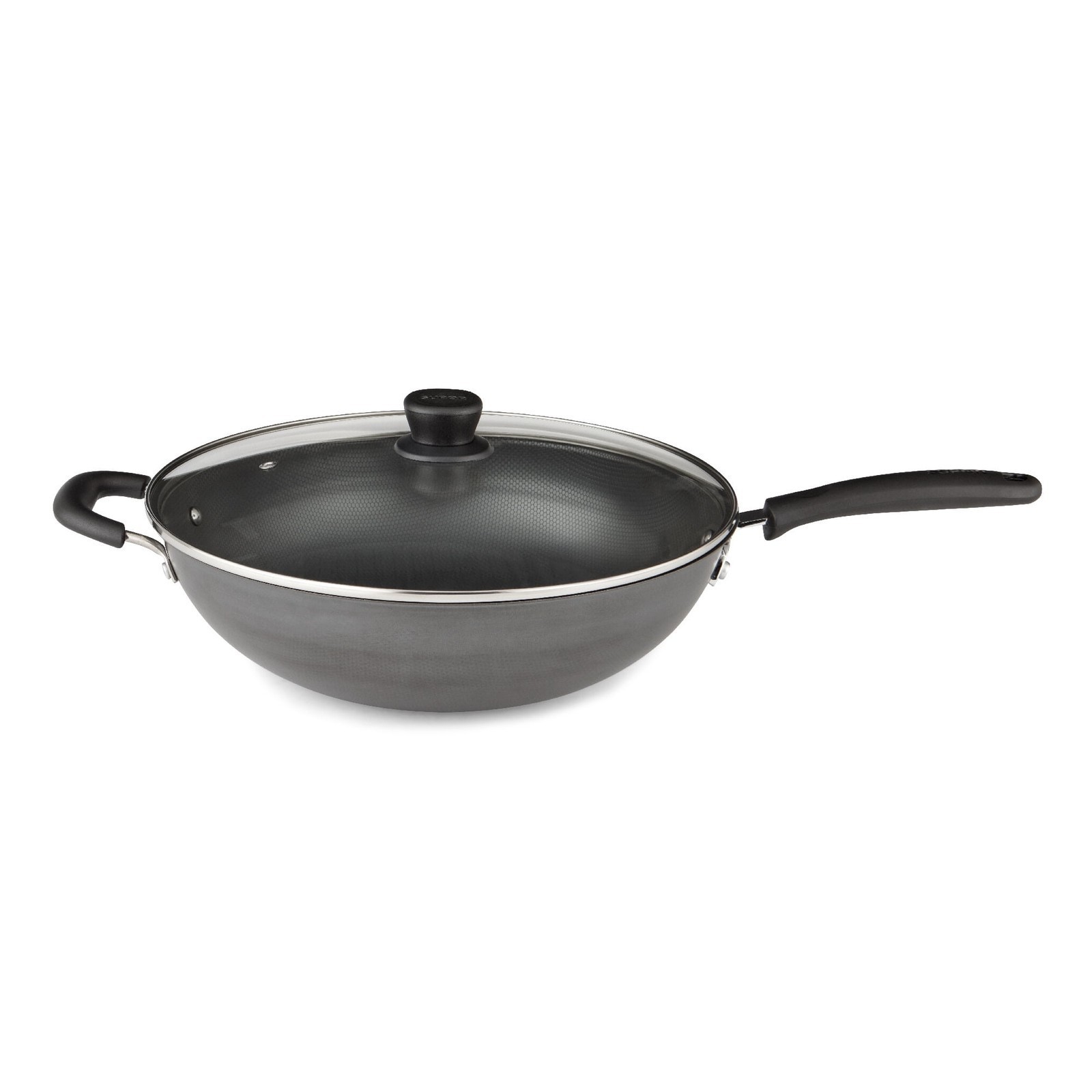 Carbon Steel Wok W/ Glass Lid 13.5 in Traditional Deep-Bowl Iron Wok Metal