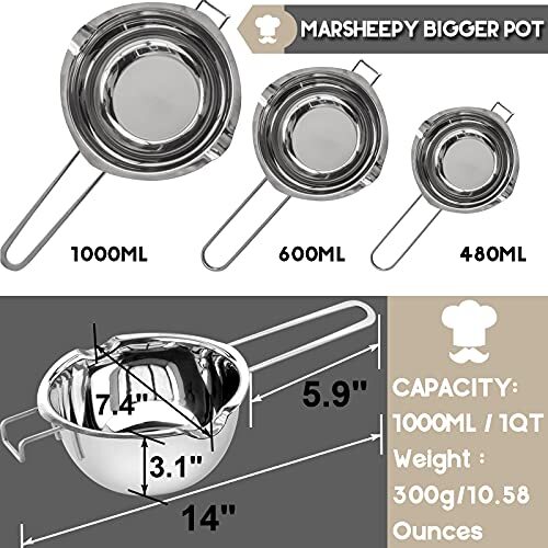 1000ML/1QT Double Boiler Chocolate Melting Pot with 2.3 QT 304 Stainless