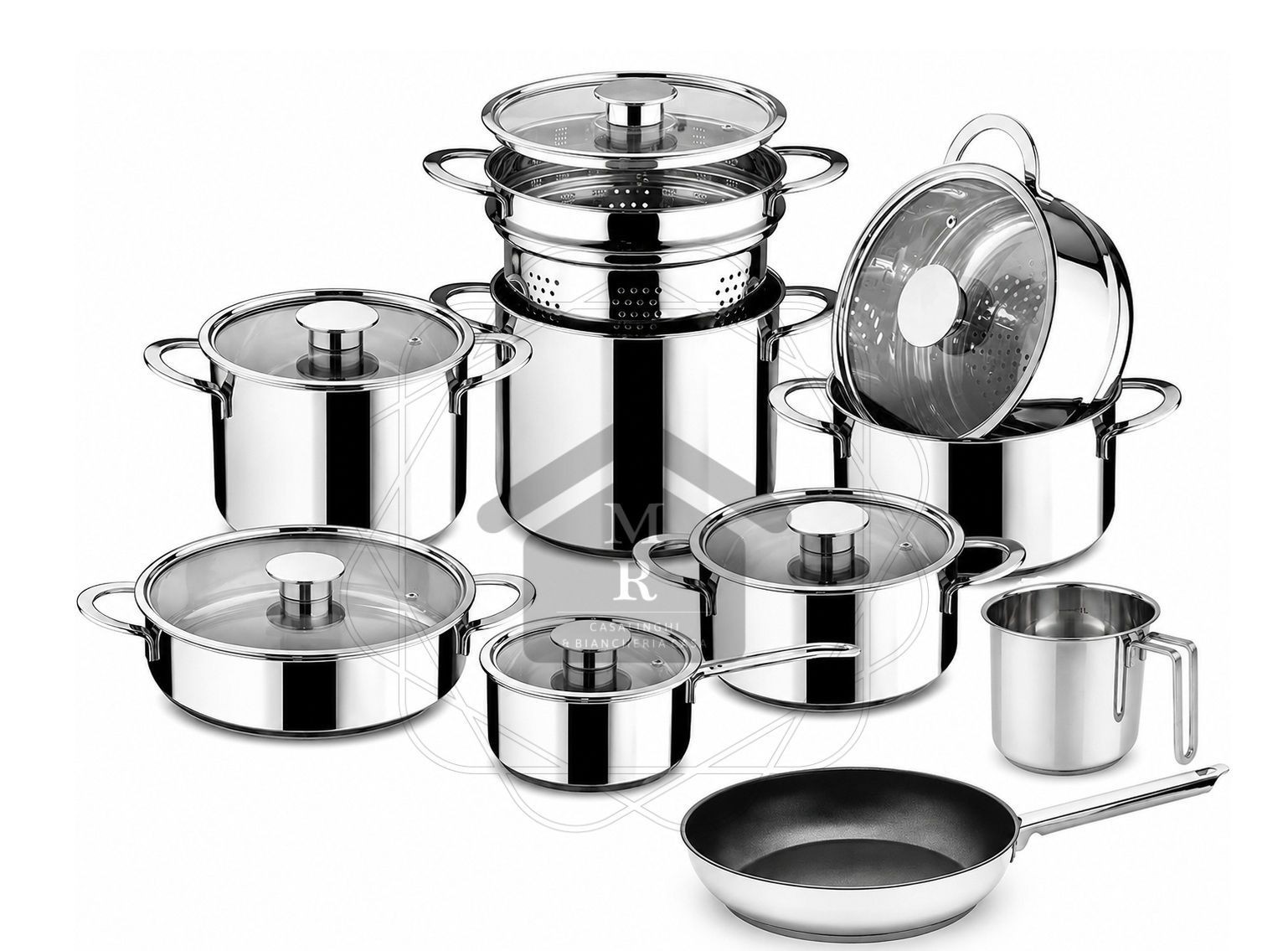 16 Piece 18/10 Stainless Steel Induction Cookware Battery Set