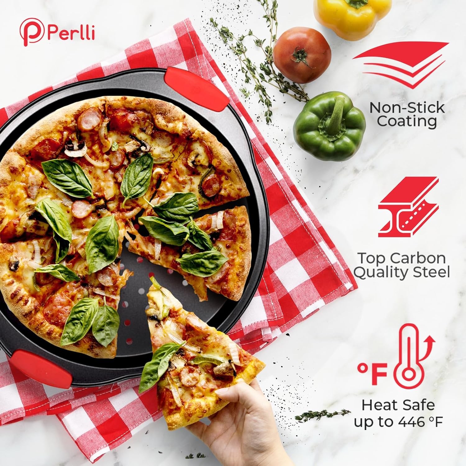 Nonstick Carbon Steel Baking Pans Silicone Handles Stackable Oven Safe Bakeware