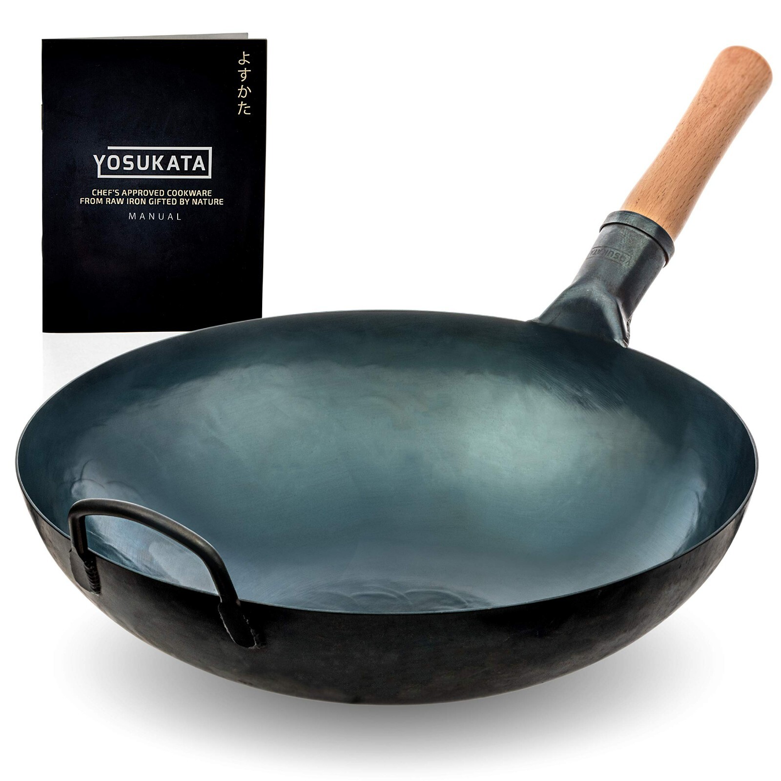 Flat Bottom Woks and Stir Fry Pans- 13.5″ – Pre Seasoned Blue Carbon Steel Wok