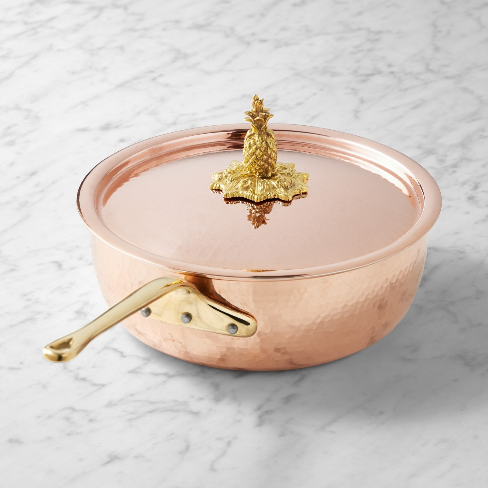 Ruffoni Historia Hammered Copper Chef Pan with Pineapple Knob, 3.5-Qt