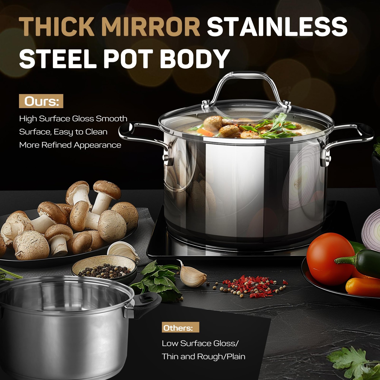 Ciwete 11-Piece Tri-Ply Stainless Steel Pots 11 PC, Sliver