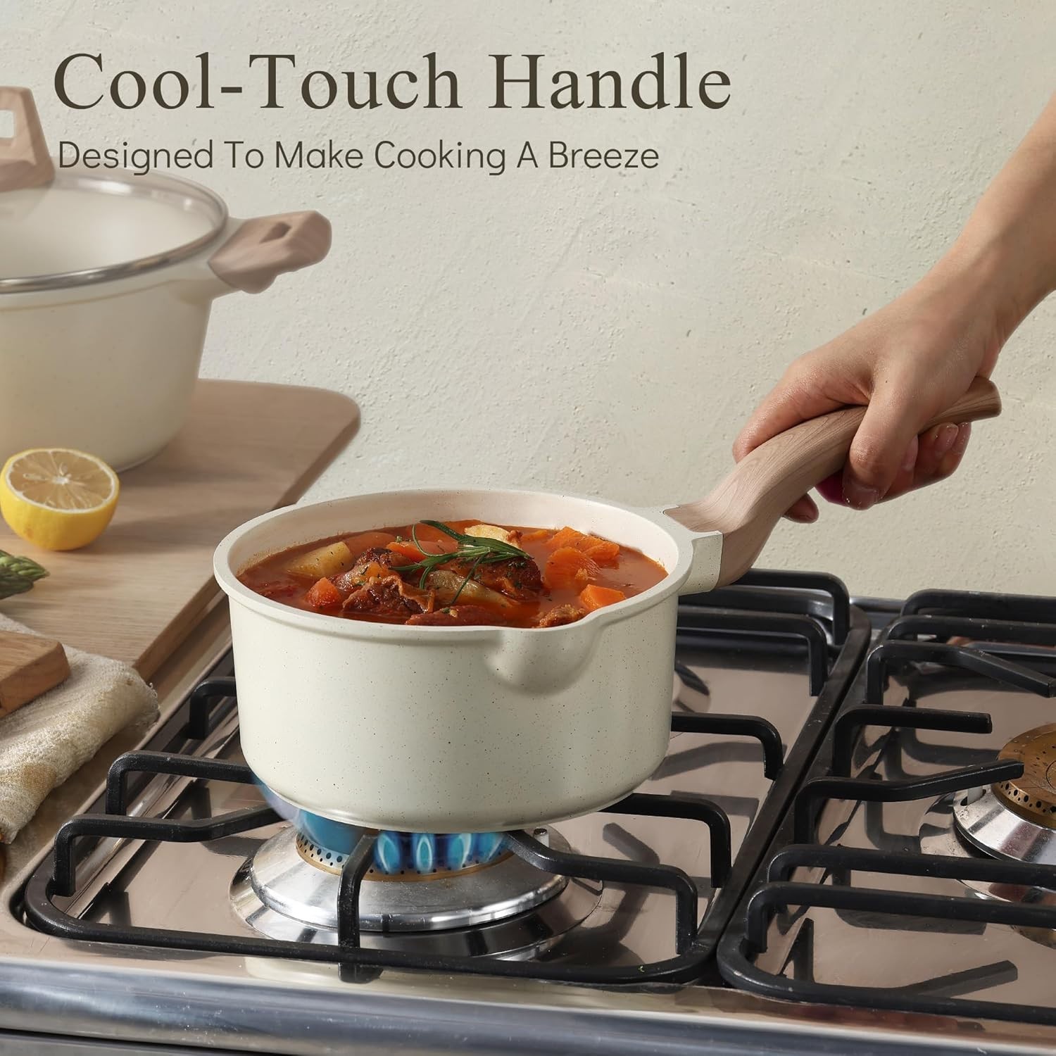 Elegant 2-Piece Nonstick Saucepan Set – 1.5Qt & 3.0Qt White Granite Cookware