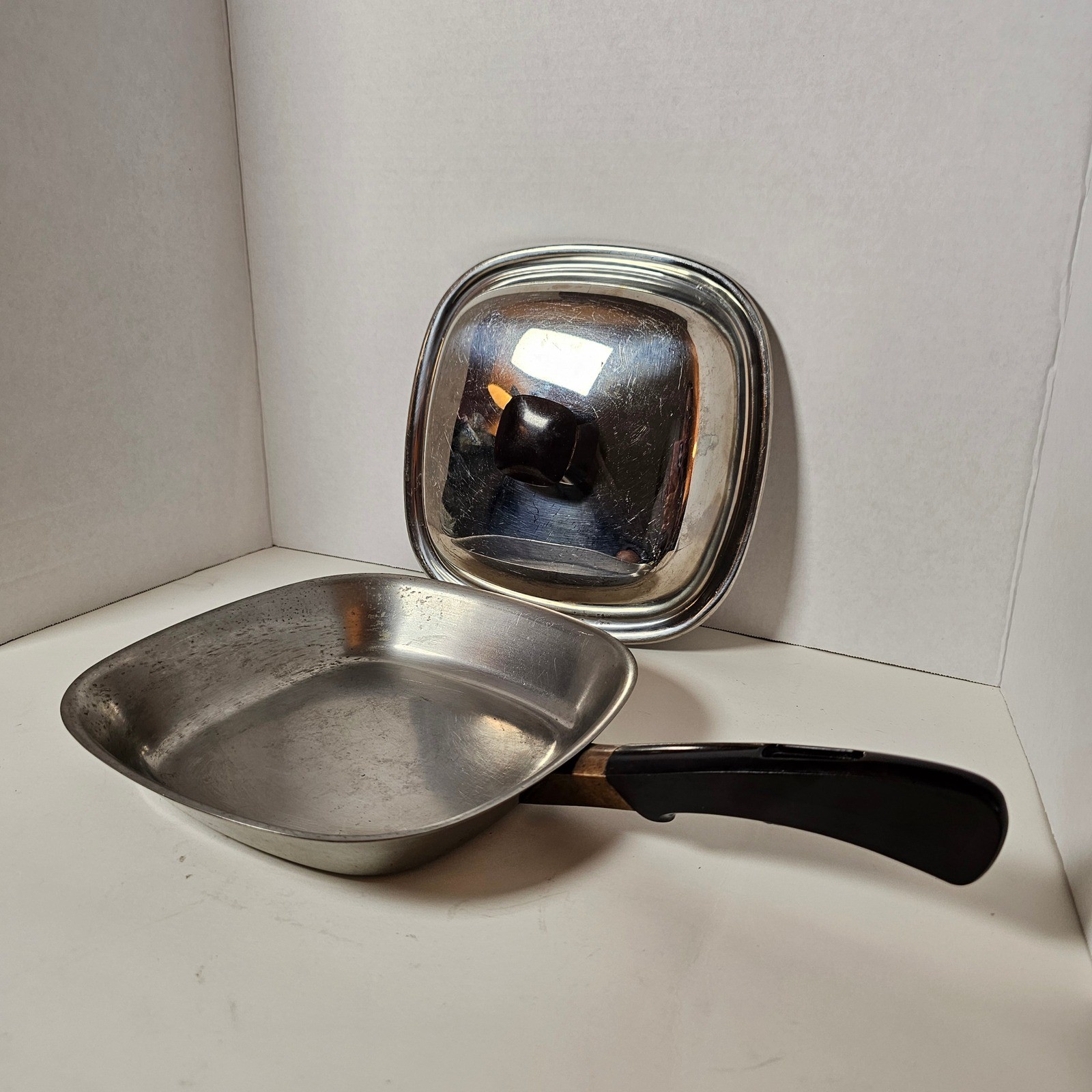 MCM Bridgeport Brass Co Square Skillet 9 Inch Stainless No 8500 with Lid Retro