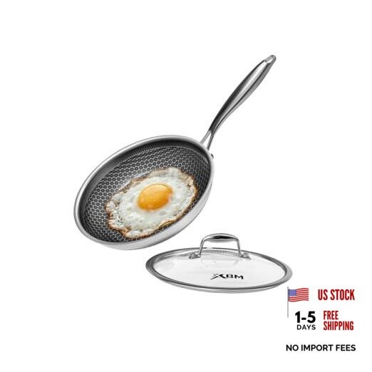 Nonstick Frying Pan with Lid 7-Inch, Durable Stainless Steel Silver-7-in