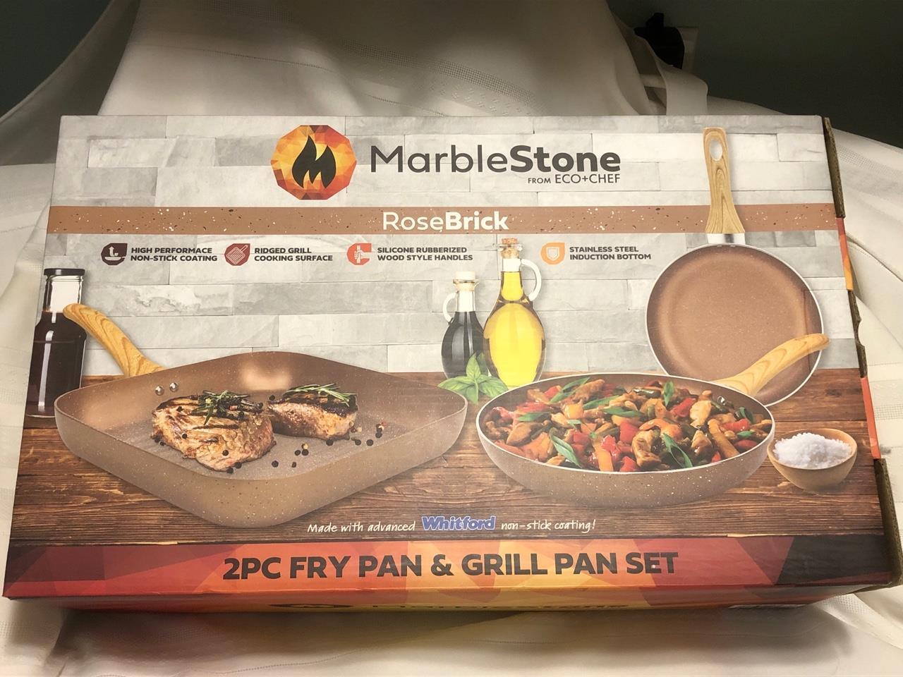 Eco-Chef 3 pc Fry & Grill Pans Induction, Electric, Gas, Ceramic MARBLESTONE