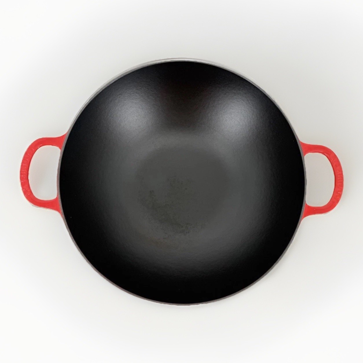 Le Creuset 32 Flame Red Cast Iron Wok 32cm w/ Glass Lid France Enamel