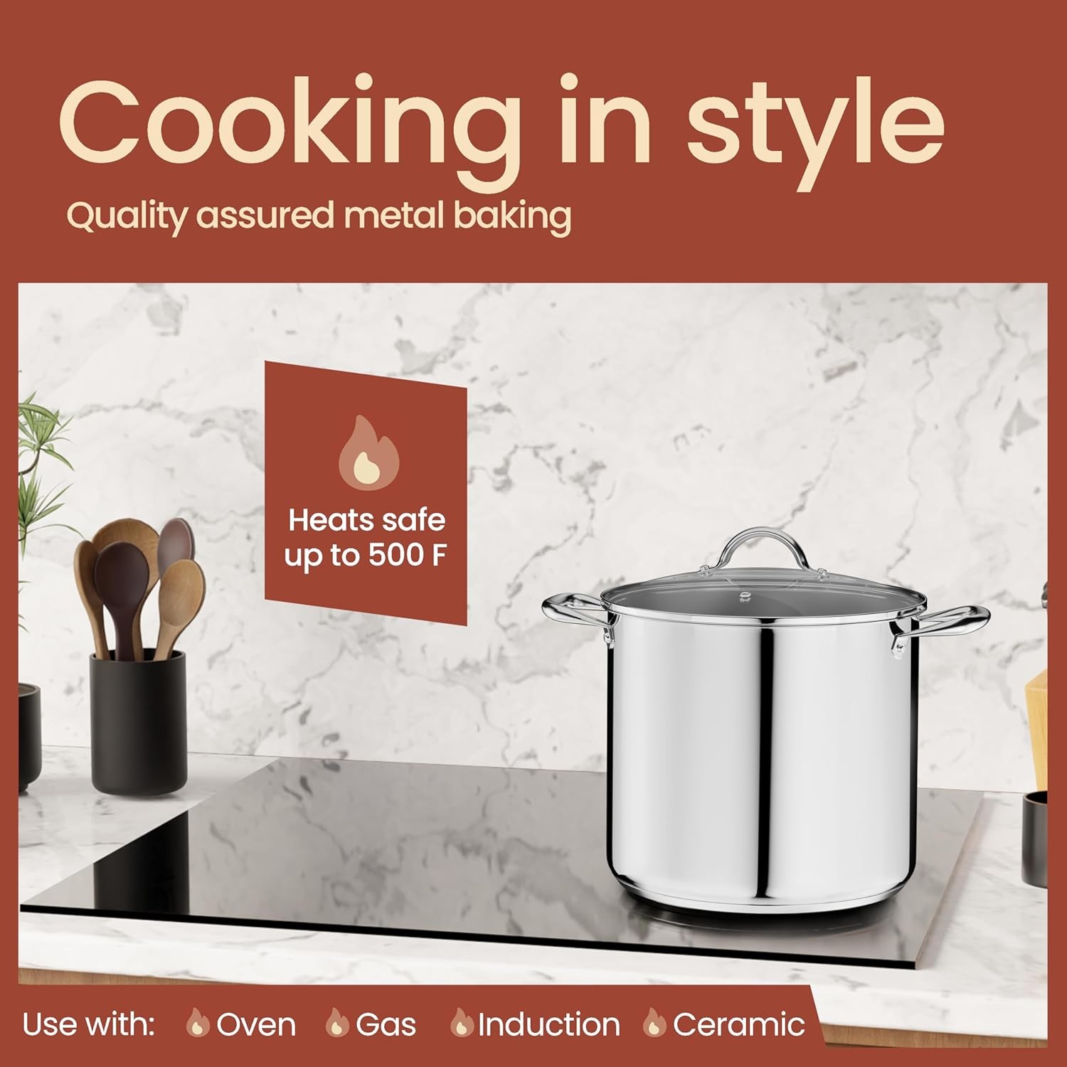 16 Qt Stainless Steel Stockpot W/ Tempered Glass Lid 18/0 Stainless