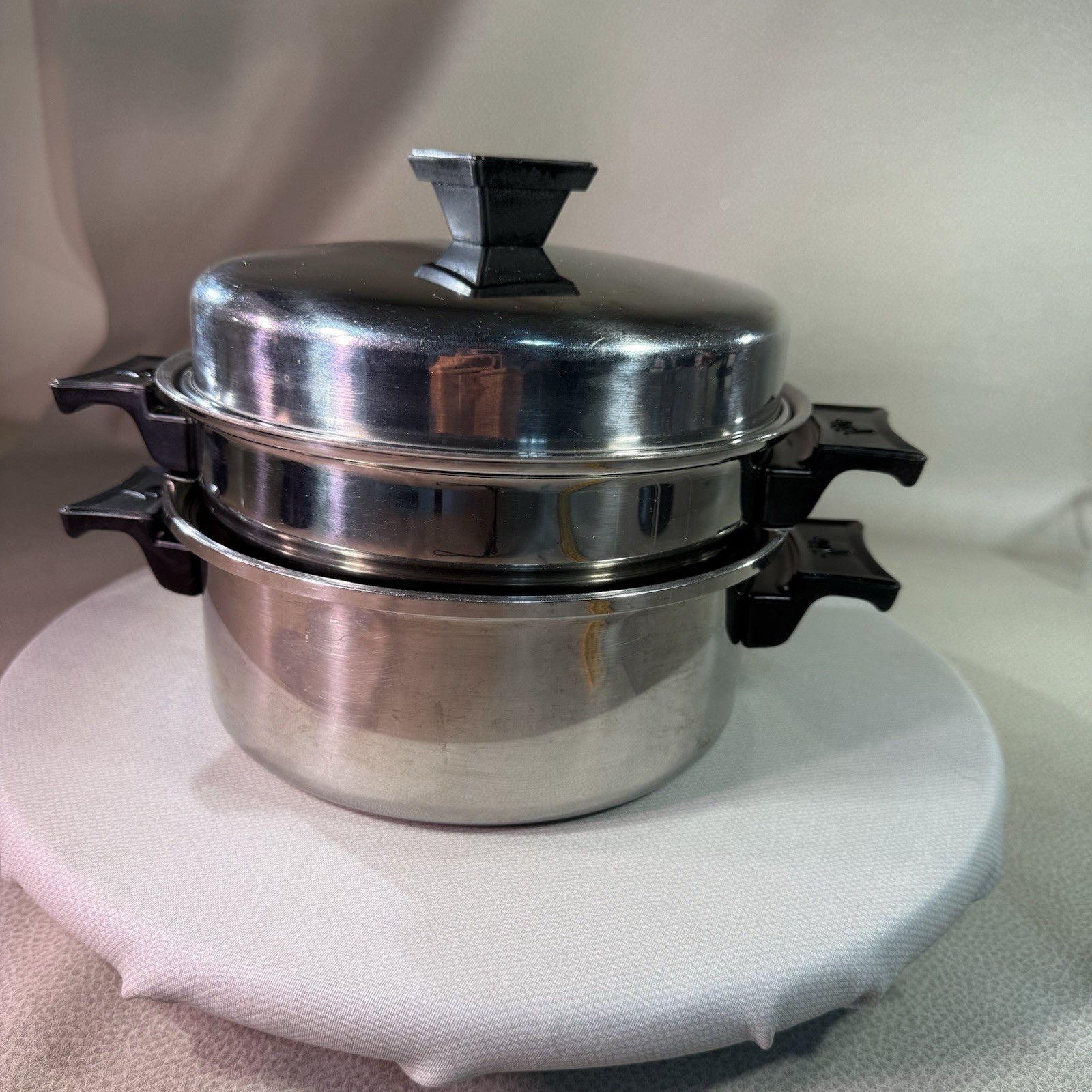 Vtg Kitchen Queen Double Boiler 8” Pots 1qt & 2qt With Lid READ