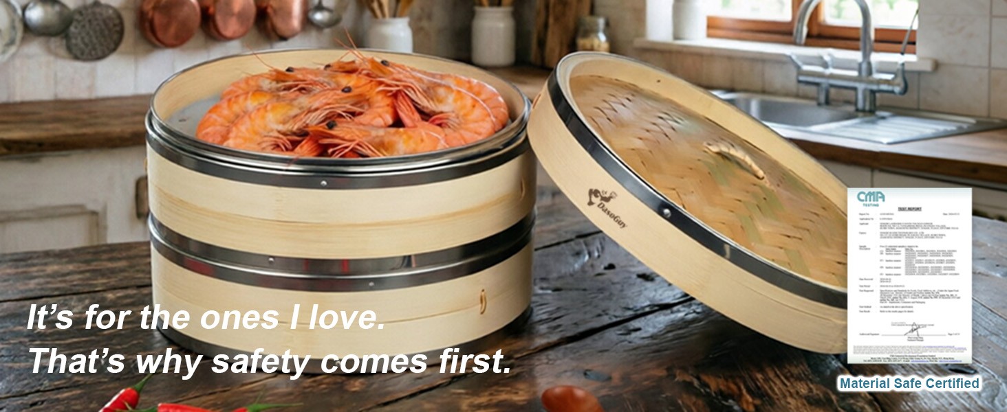 Bamboo Steamer Basket, Stainless Steel Reinforced Rim, 12-Inch 2-Tier Steamer