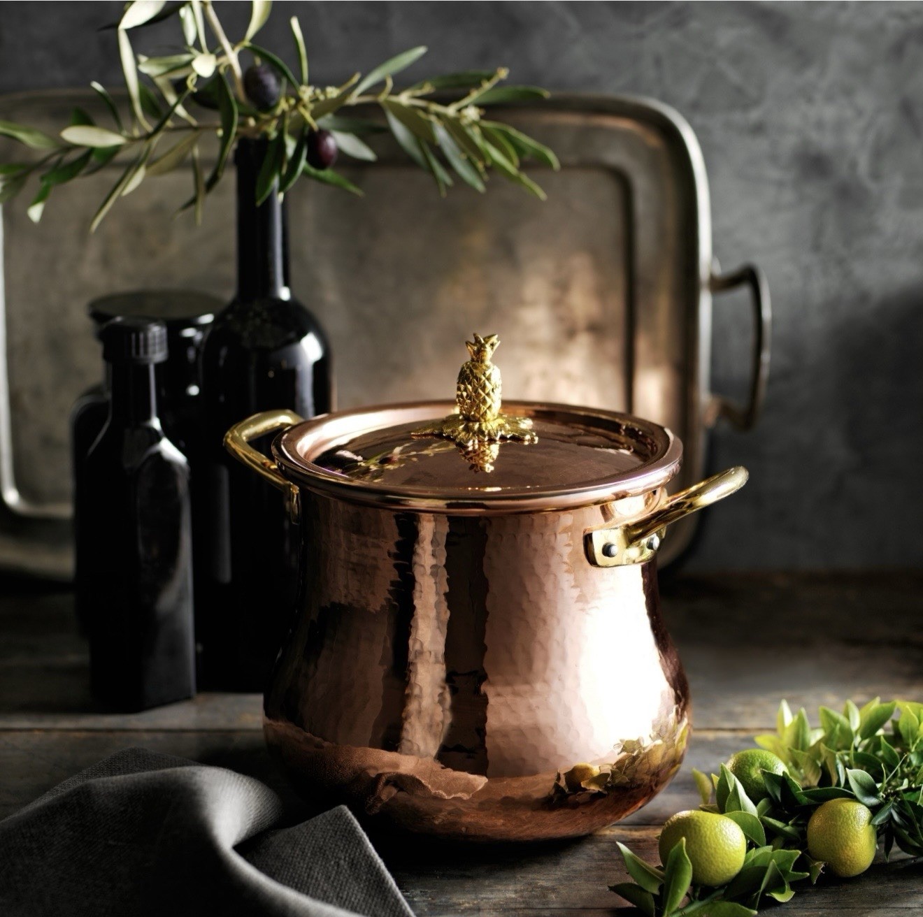 Ruffoni Historia Hammered Copper 5.5 Qt Stock Pot Pineapple Knob ITALY New