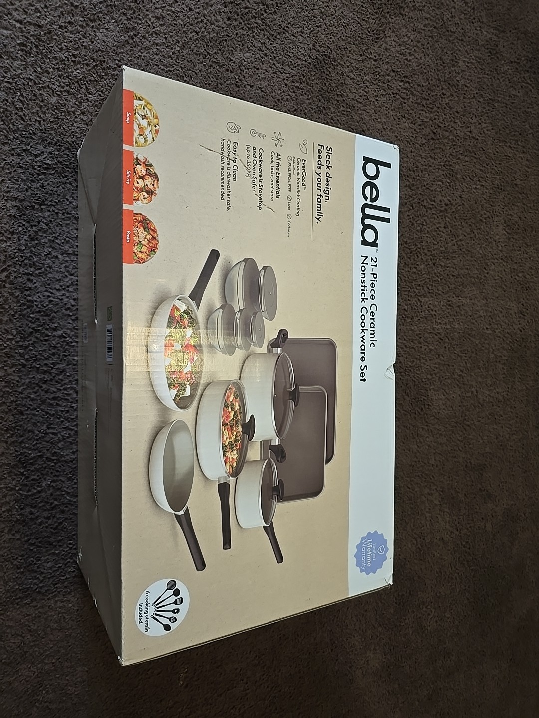 Bella 21P Ceramic Nonstick CookwareSet–Oatmilk, Oven & Induction Safe,Gift-Ready
