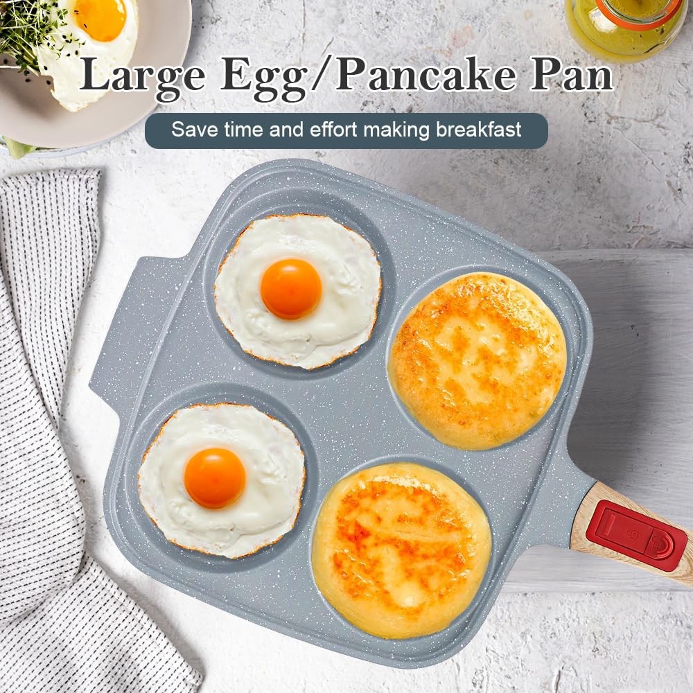 10 inch Large Egg Pan with Lid, 4-Cup Ceramic Egg Frying Pan Nonstick Omelett…