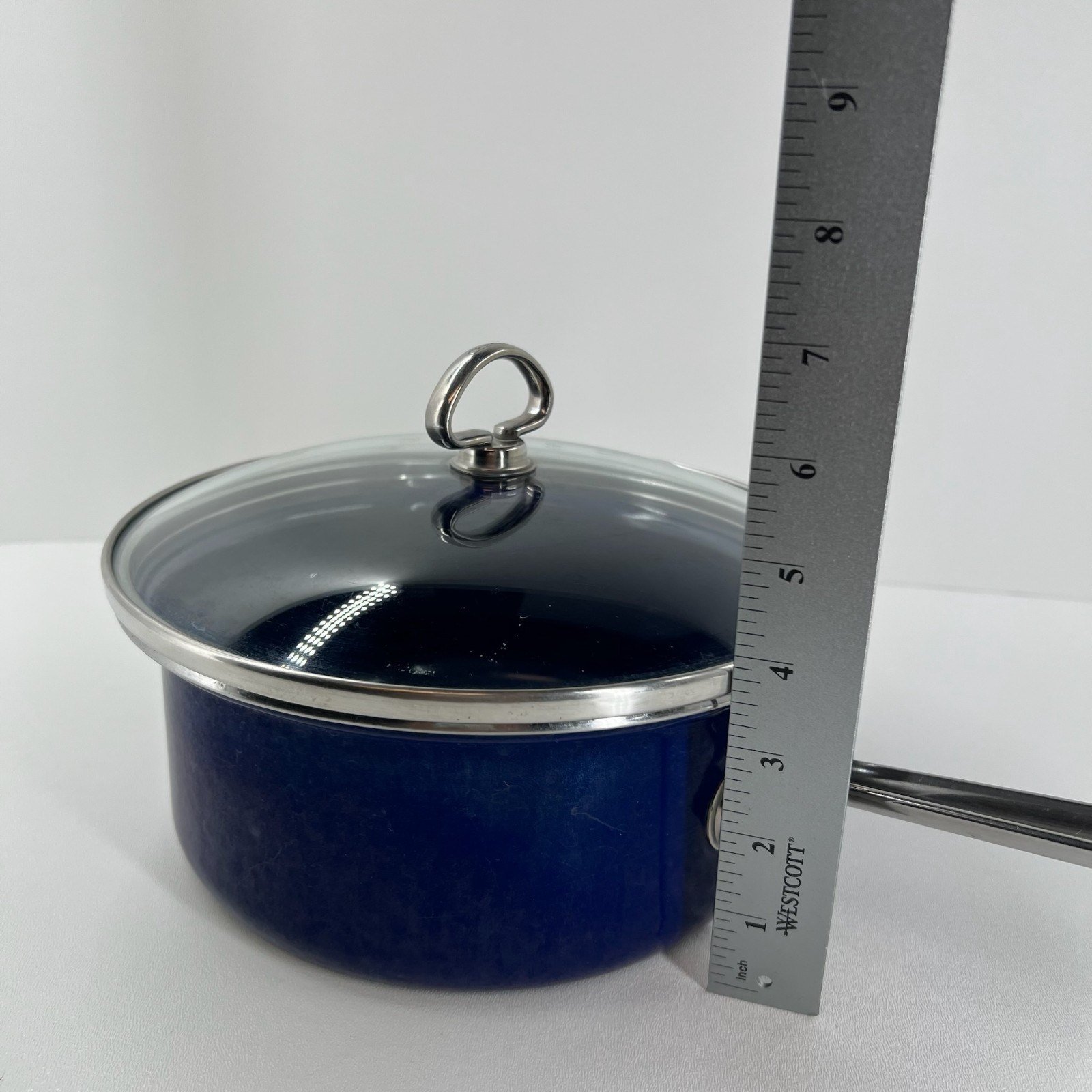 Chantal Enamel on Steel Saucepan Glass Lid Induction Cookware 8.5″ Cobalt Blue
