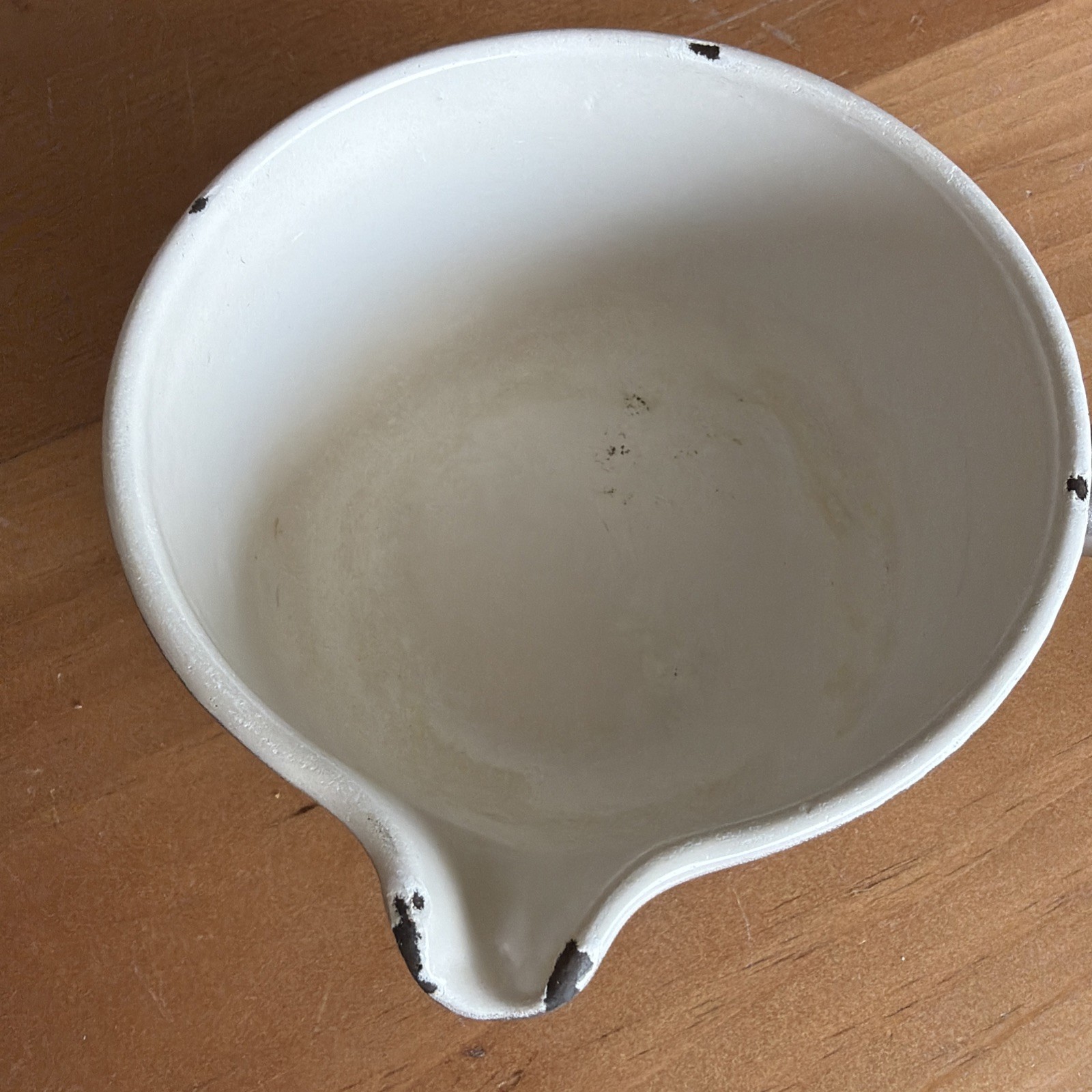 VTG Le Creuset 14 Cast Iron Enamel Saucepan Spout Wood Handle Orig. Brown