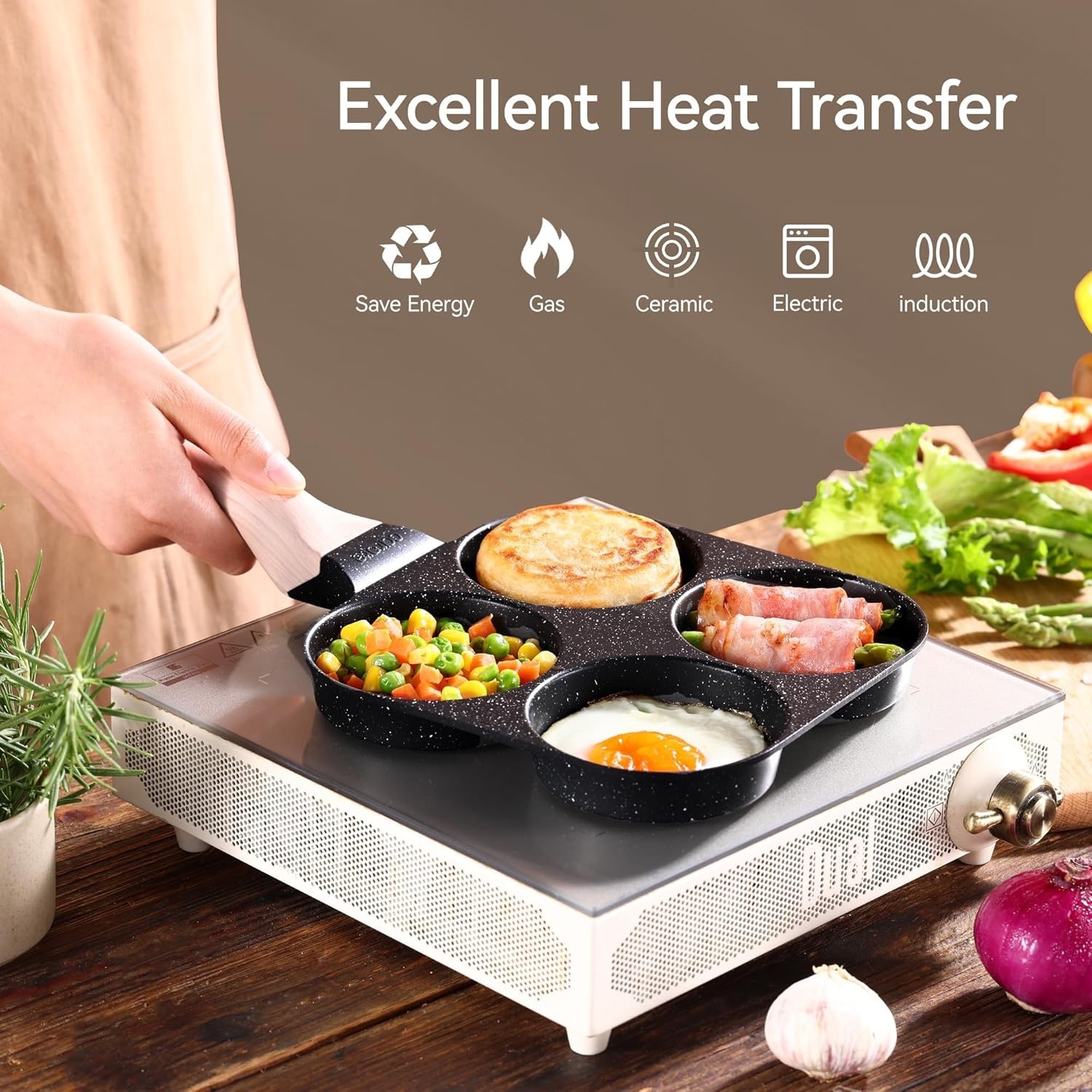 4-Cup Nonstick Granite Egg Pan – Ultimate Healthy Breakfast Skillet in Black