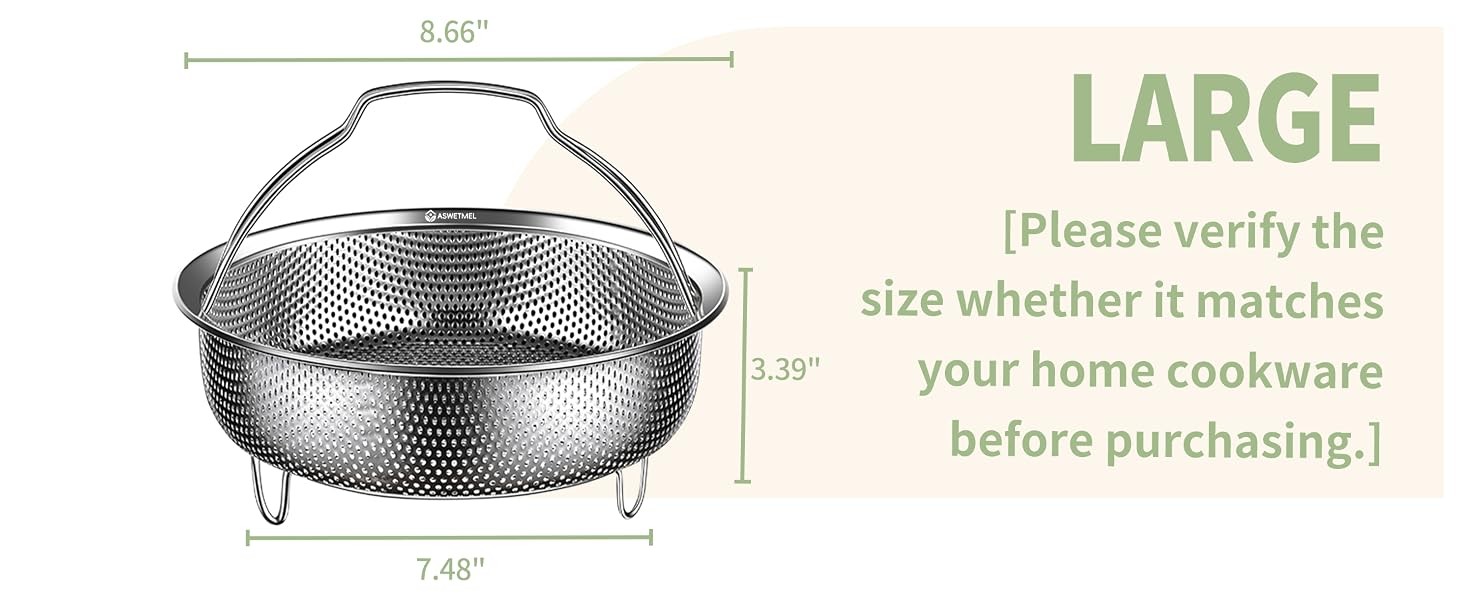 Stainless Steel Steamer Basket with Handle and Glove Diameter 8.66″, Steamer