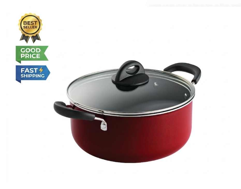5Qt Nonstick Dutch Oven Aluminum Covered Pot Metallic Red Durable