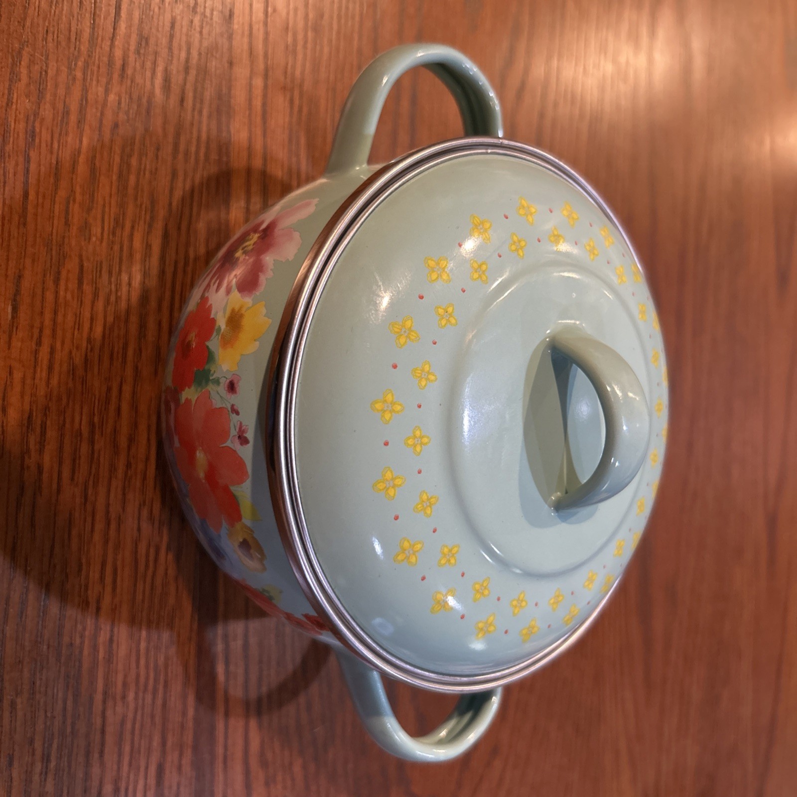 1-Quart Mini Dutch Oven & Lid Pioneed Woman Enamel 3112 JOC Green Floral 4/182