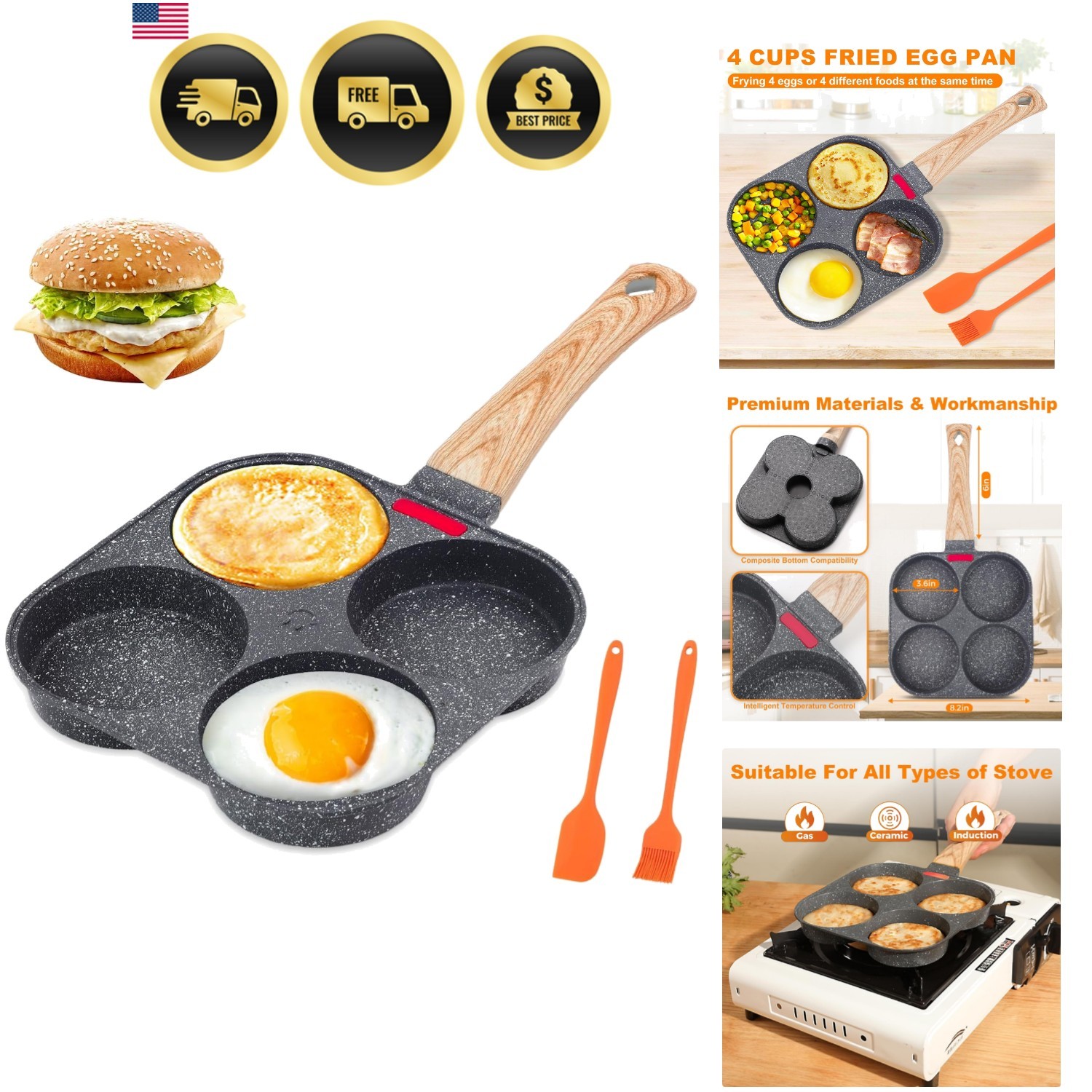 Versatile Nonstick Egg Cooker: 4-Cup Skillet for Pancakes, Bacon & Omelets