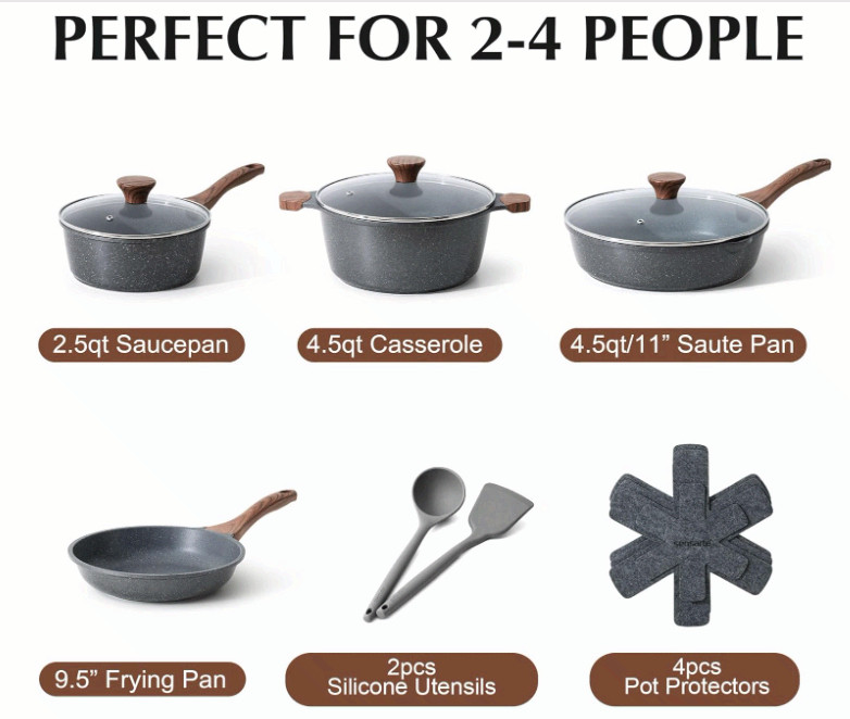 SENSARTE 13PC Nonstick Cookware Set Swiss Granite Induction