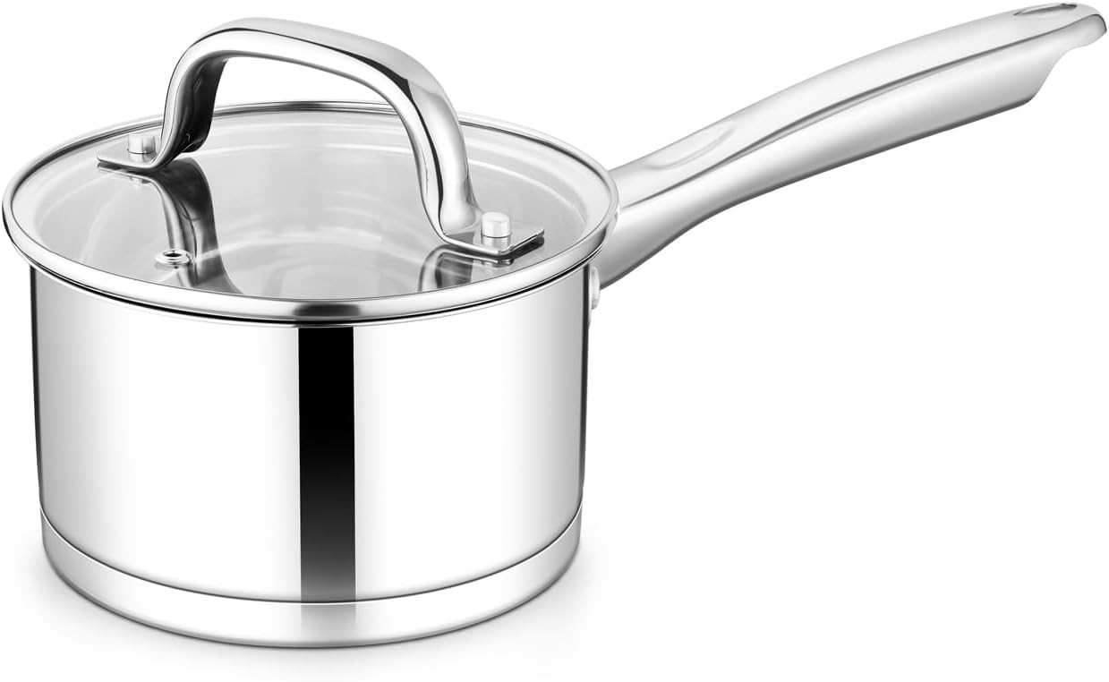 1 qt Saucepan, Stainless Steel Small Sauce Pan & Lid with Tri-ply Bottom for …