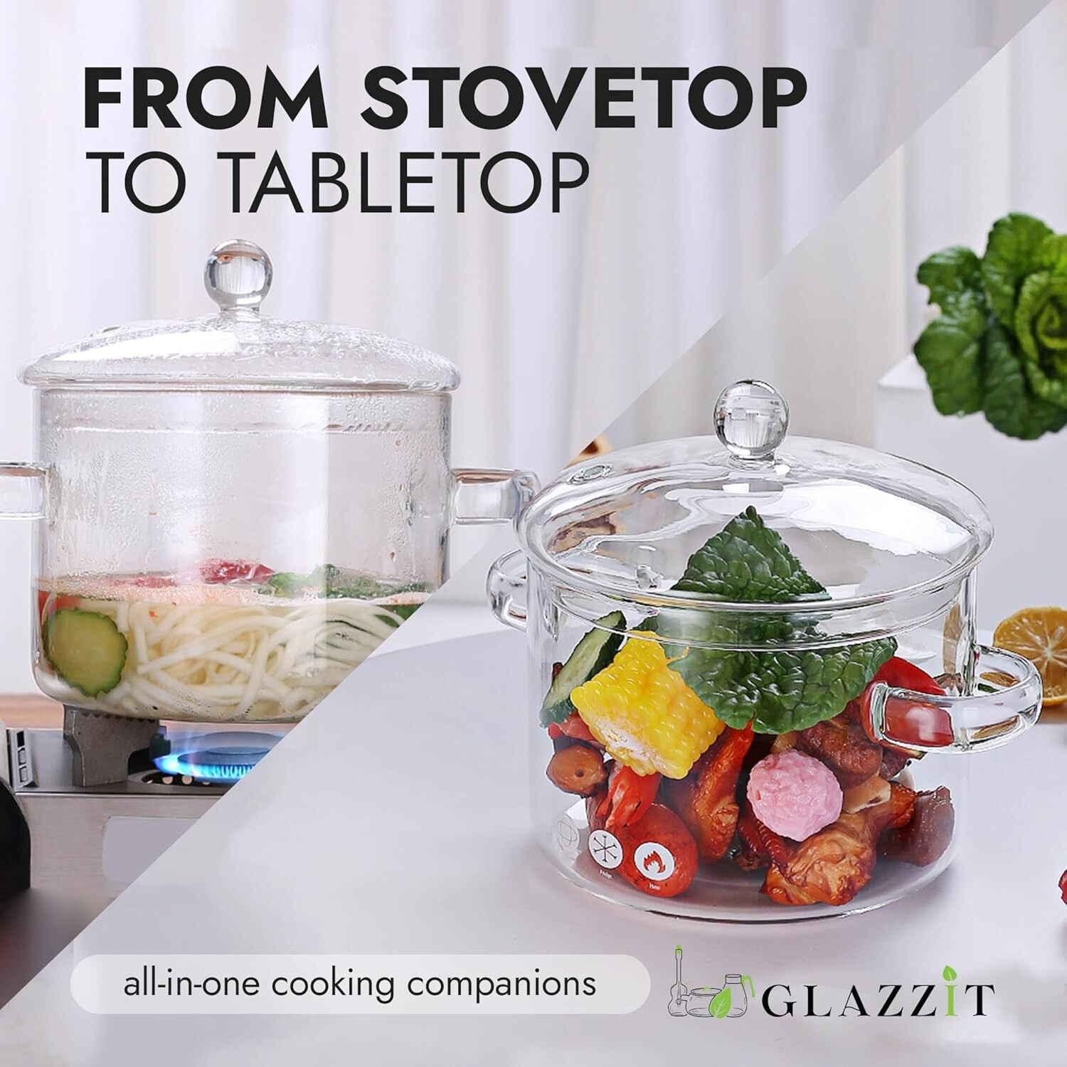 Glass Cooking Pot – 1.5L/1.6 Quarts Glass Saucepan with Cover Heat-Resistant