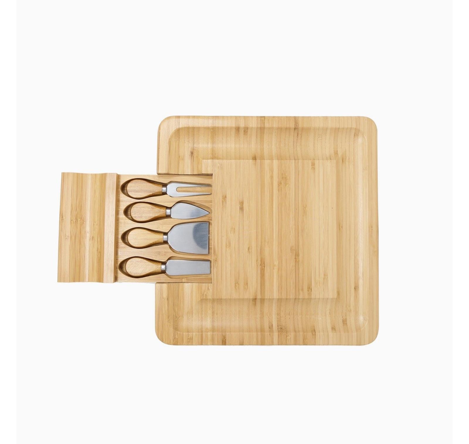 Bamboo Cheese Cutting Board Knife Gift Set Wooden Charcuterie Meat Serving Tray