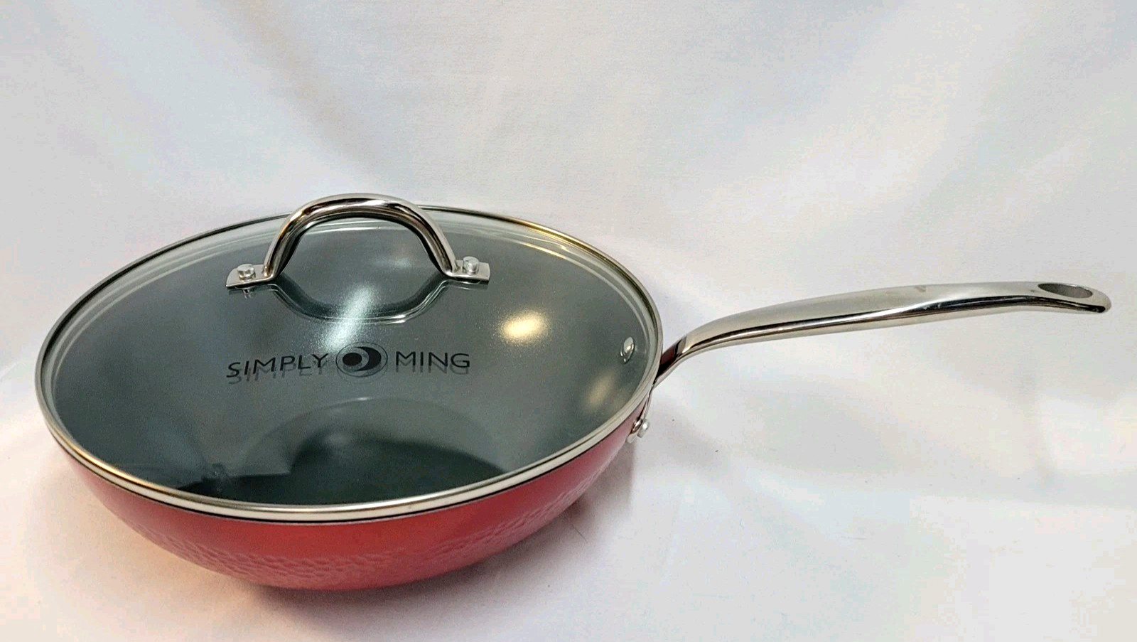 NEW Simply Ming Elite Hammered Ceramic Nonstick 11″ Healthy Wok ~ Red