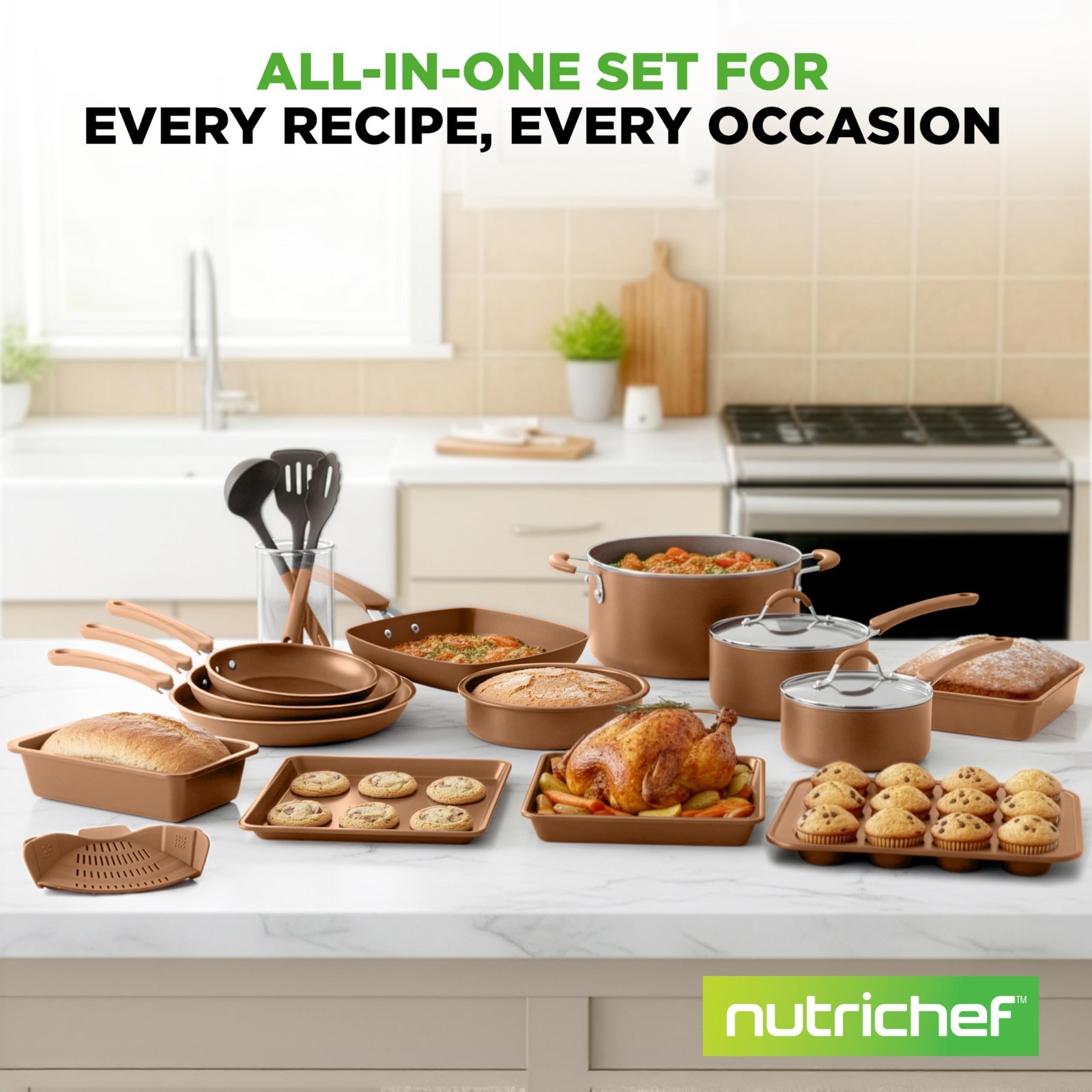 20-Piece Non-Stick Cookware & Bakeware Set – Pots, Pans, Cool-Touch Handles, Saf
