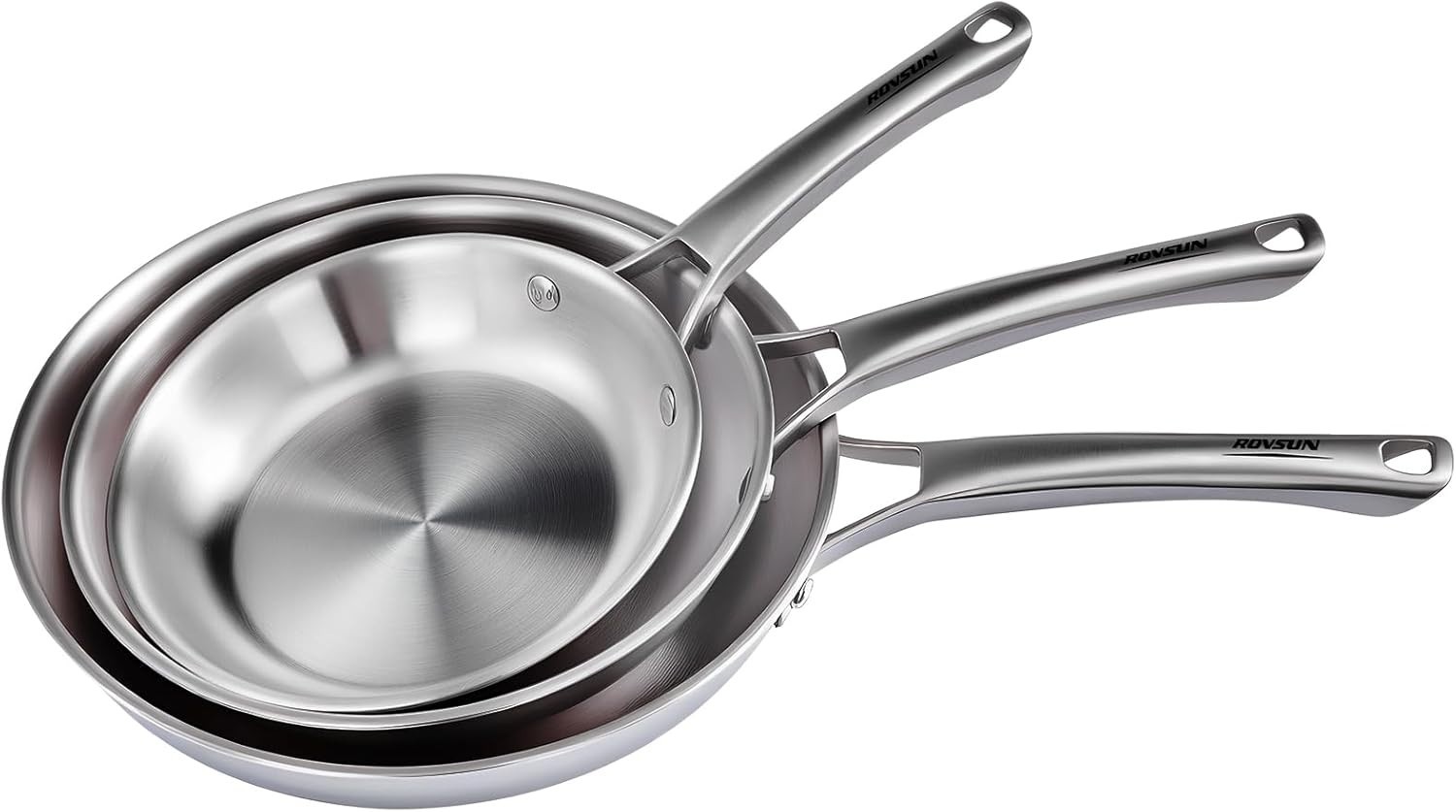 ROVSUN 8-10-12 Inch Stainless Steel Cookware Set, 3 Pcs Tri-Ply Skillets Set, Fu