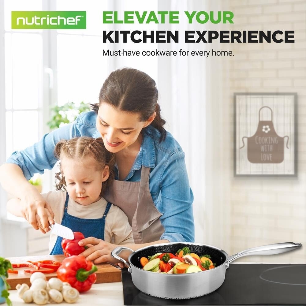 NutriChef Kitchenware Pots & Pans Set – Triply Stainless Steel Cookware,