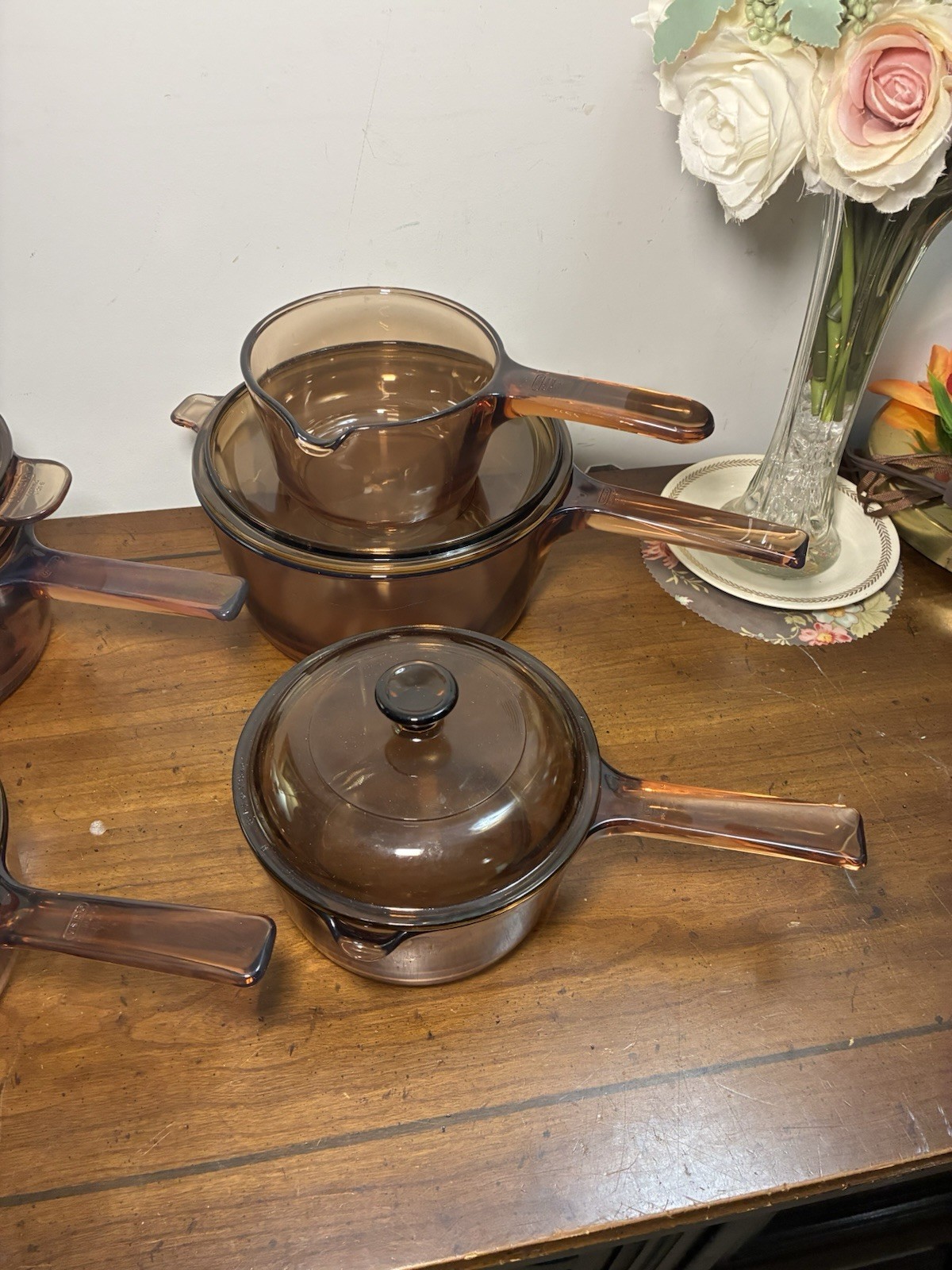 Vintage Corning Ware Amber Vision 10p 4 Sizes Sauce Pans Double Boiler USA